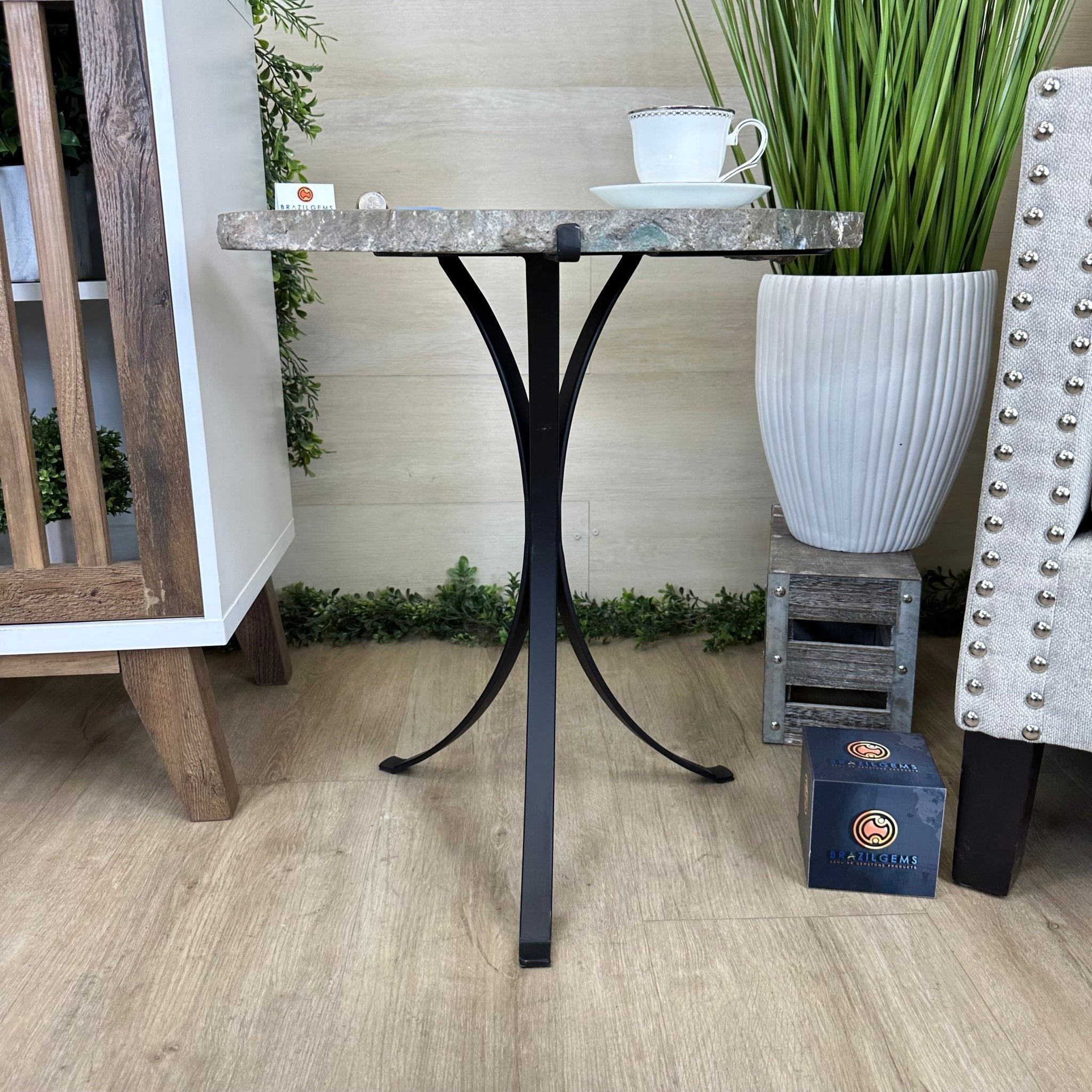 Natural Brazilian Agate Side Table on a black metal base, 22" Tall 1306 - 0050 - Brazil GemsBrazil GemsNatural Brazilian Agate Side Table on a black metal base, 22" Tall 1306 - 0050Tables: Side1306 - 0050