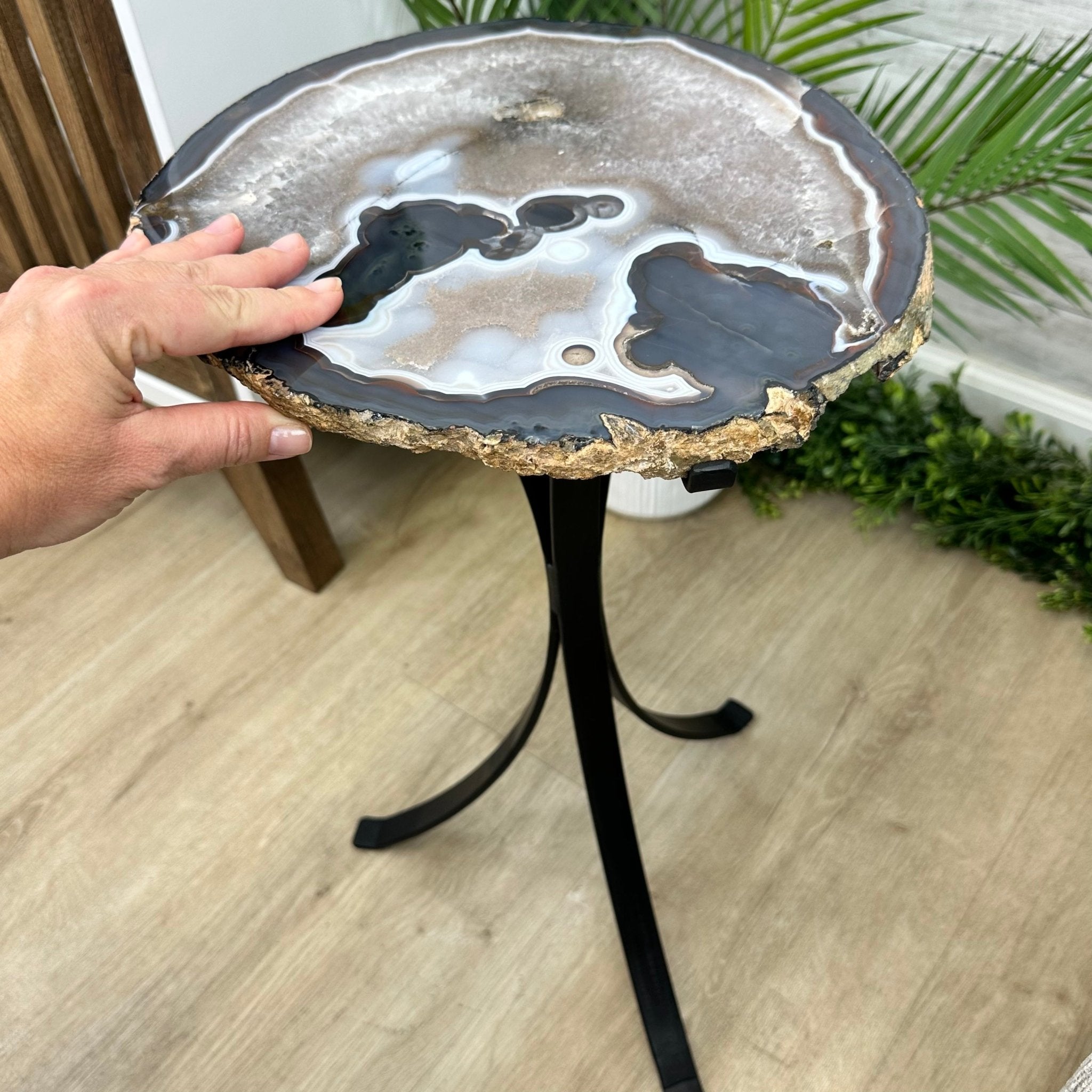 Natural Brazilian Agate Side Table on a black metal base, 22.25" tall #1305-0159 by Brazil Gems - Brazil GemsBrazil GemsNatural Brazilian Agate Side Table on a black metal base, 22.25" tall #1305-0159 by Brazil GemsTables: Side1305-0159
