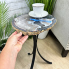 Natural Brazilian Agate Side Table on a black metal base, 22.25" tall #1305-0159 by Brazil Gems - Brazil GemsBrazil GemsNatural Brazilian Agate Side Table on a black metal base, 22.25" tall #1305-0159 by Brazil GemsTables: Side1305-0159