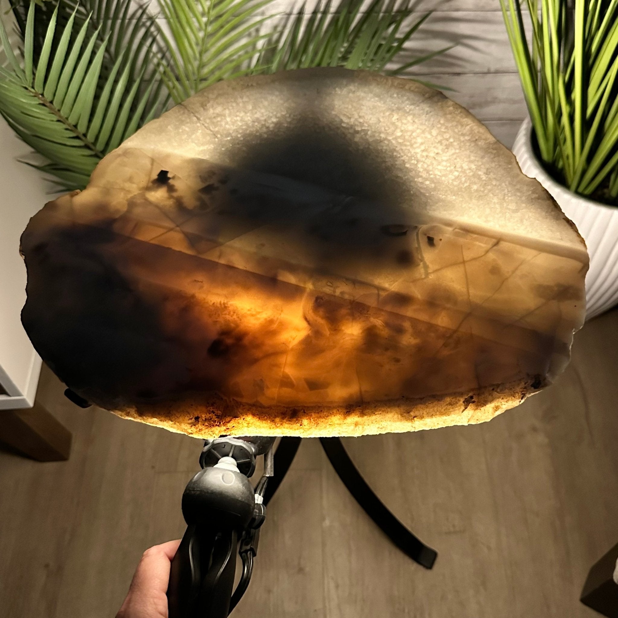 Natural Brazilian Agate Side Table on a black metal base, 22.25" tall #1305-0170 by Brazil Gems - Brazil GemsBrazil GemsNatural Brazilian Agate Side Table on a black metal base, 22.25" tall #1305-0170 by Brazil GemsTables: Side1305-0170