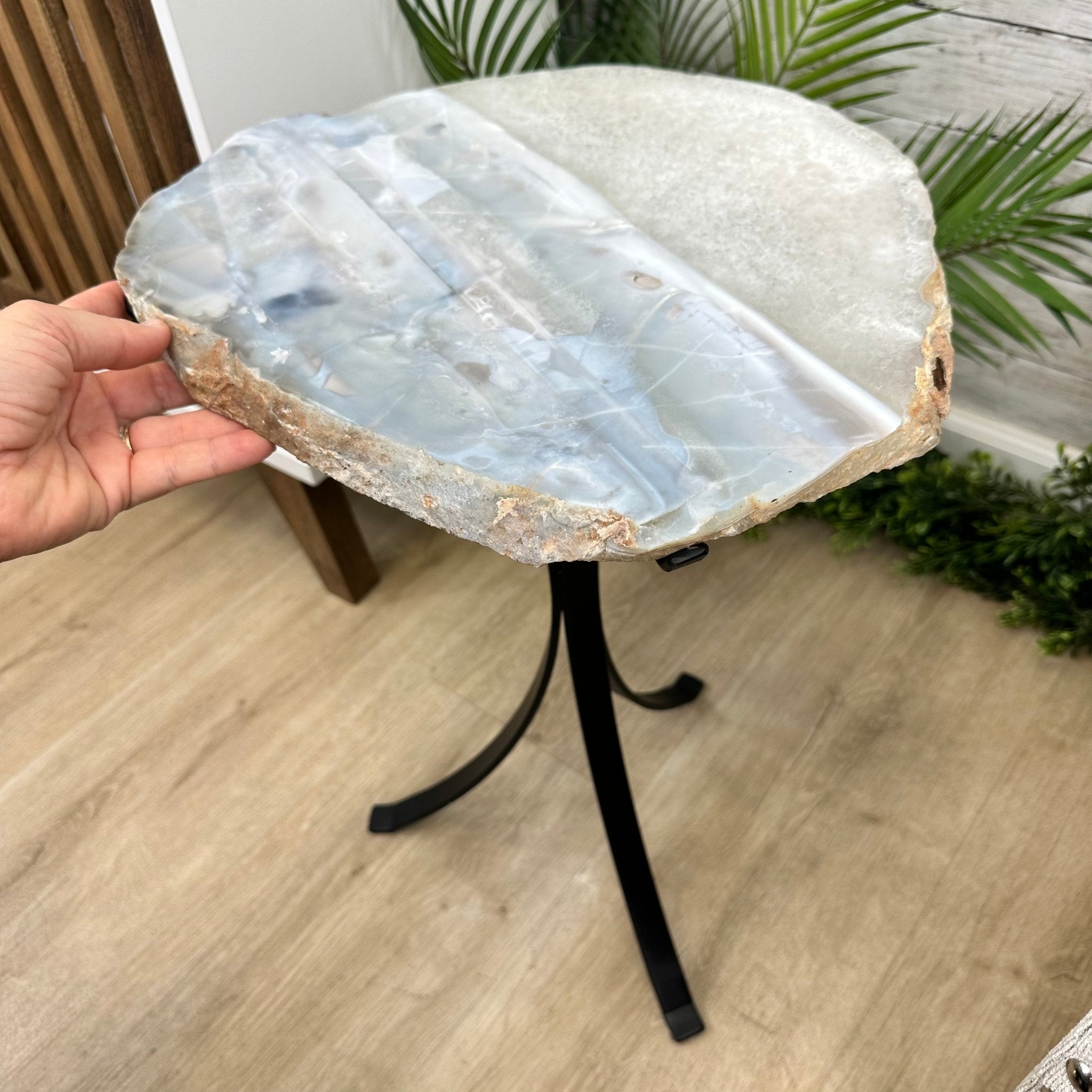 Natural Brazilian Agate Side Table on a black metal base, 22.25" tall #1305-0170 by Brazil Gems - Brazil GemsBrazil GemsNatural Brazilian Agate Side Table on a black metal base, 22.25" tall #1305-0170 by Brazil GemsTables: Side1305-0170