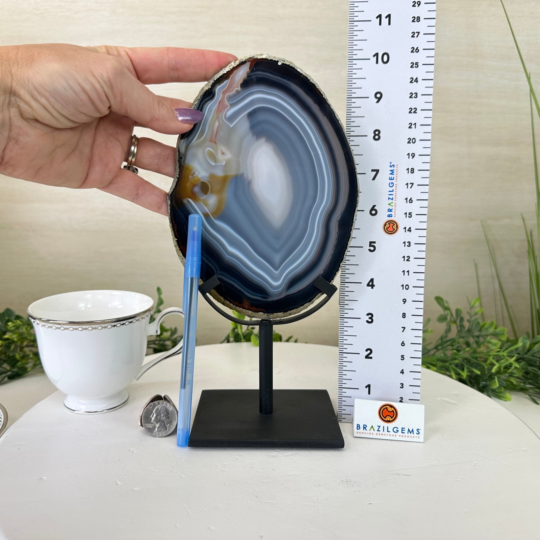 Natural Brazilian Agate Slice on a Metal Stand, 10.2" Tall #5067NA - 028 - Brazil GemsBrazil GemsNatural Brazilian Agate Slice on a Metal Stand, 10.2" Tall #5067NA - 028Slices on Fixed Bases5067NA - 028