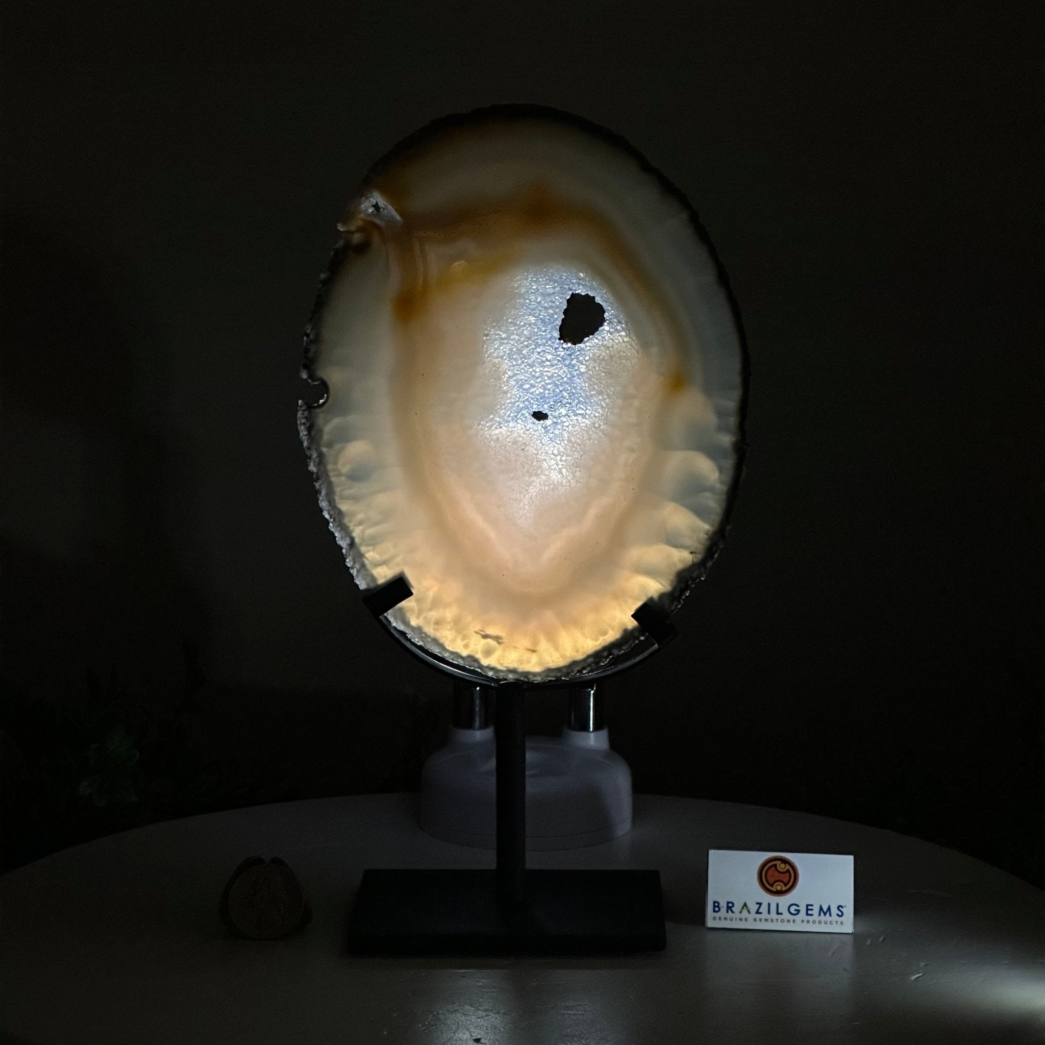 Natural Brazilian Agate Slice on a Metal Stand, 10.3" Tall #5067NA - 024 - Brazil GemsBrazil GemsNatural Brazilian Agate Slice on a Metal Stand, 10.3" Tall #5067NA - 024Slices on Fixed Bases5067NA - 024