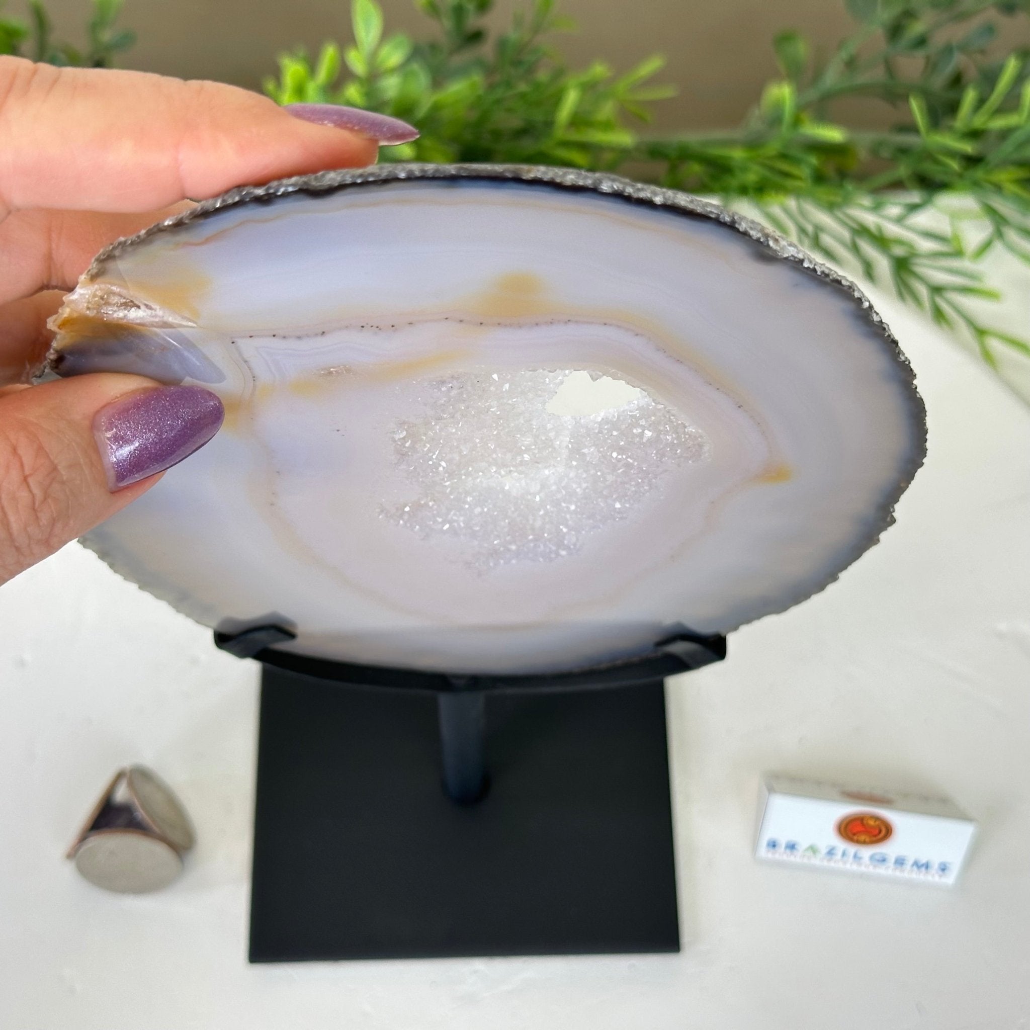 Natural Brazilian Agate Slice on a Metal Stand, 10.3" Tall #5067NA - 024 - Brazil GemsBrazil GemsNatural Brazilian Agate Slice on a Metal Stand, 10.3" Tall #5067NA - 024Slices on Fixed Bases5067NA - 024