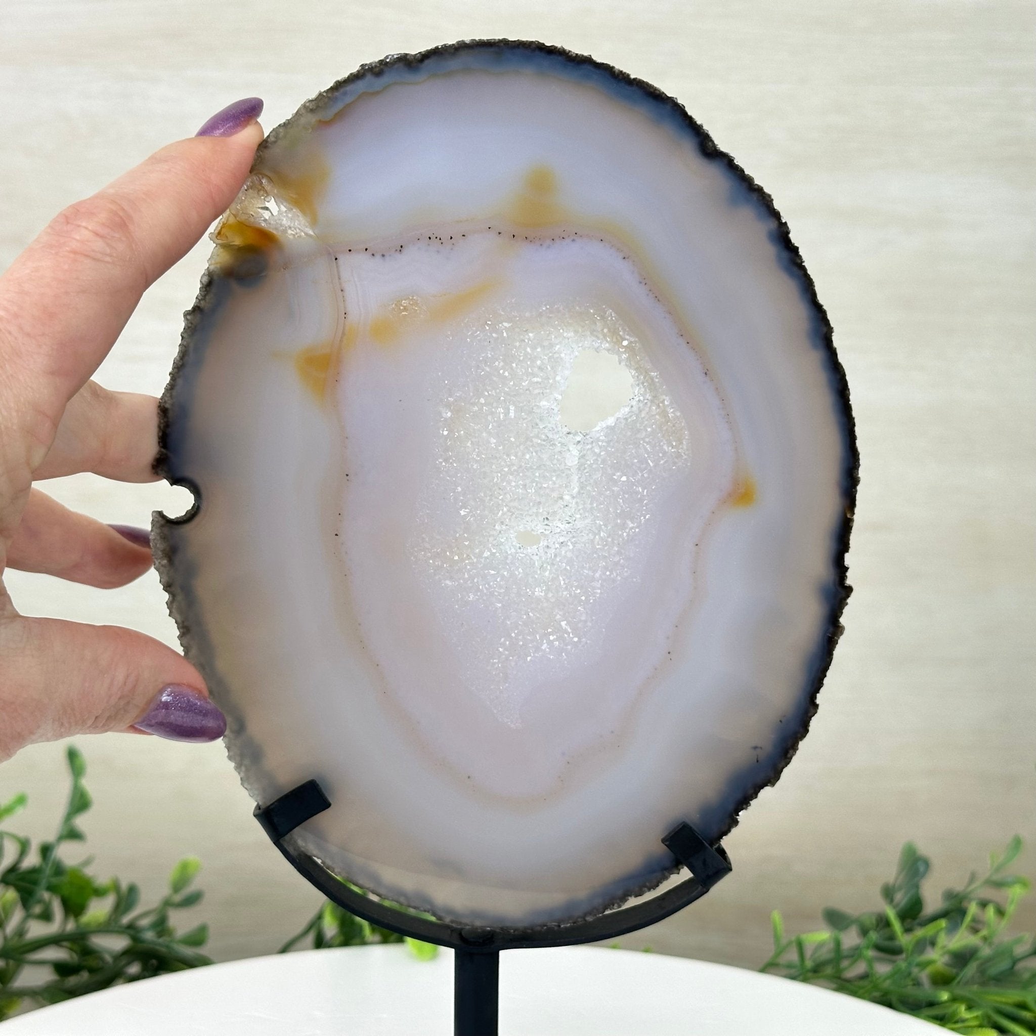 Natural Brazilian Agate Slice on a Metal Stand, 10.3" Tall #5067NA - 024 - Brazil GemsBrazil GemsNatural Brazilian Agate Slice on a Metal Stand, 10.3" Tall #5067NA - 024Slices on Fixed Bases5067NA - 024