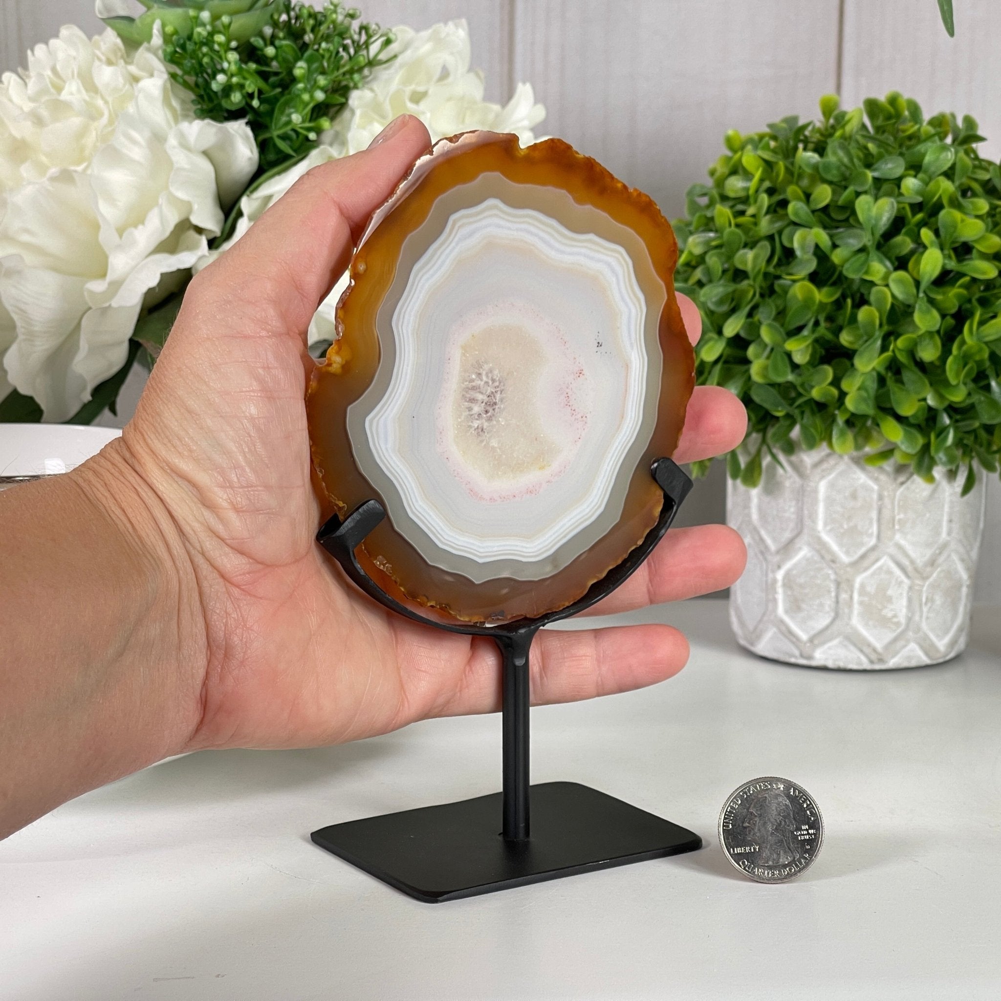 Natural Brazilian Agate Slice on a Metal Stand, 6.6" Tall #5067NA - 012 - Brazil GemsBrazil GemsNatural Brazilian Agate Slice on a Metal Stand, 6.6" Tall #5067NA - 012Slices on Fixed Bases5067NA - 012