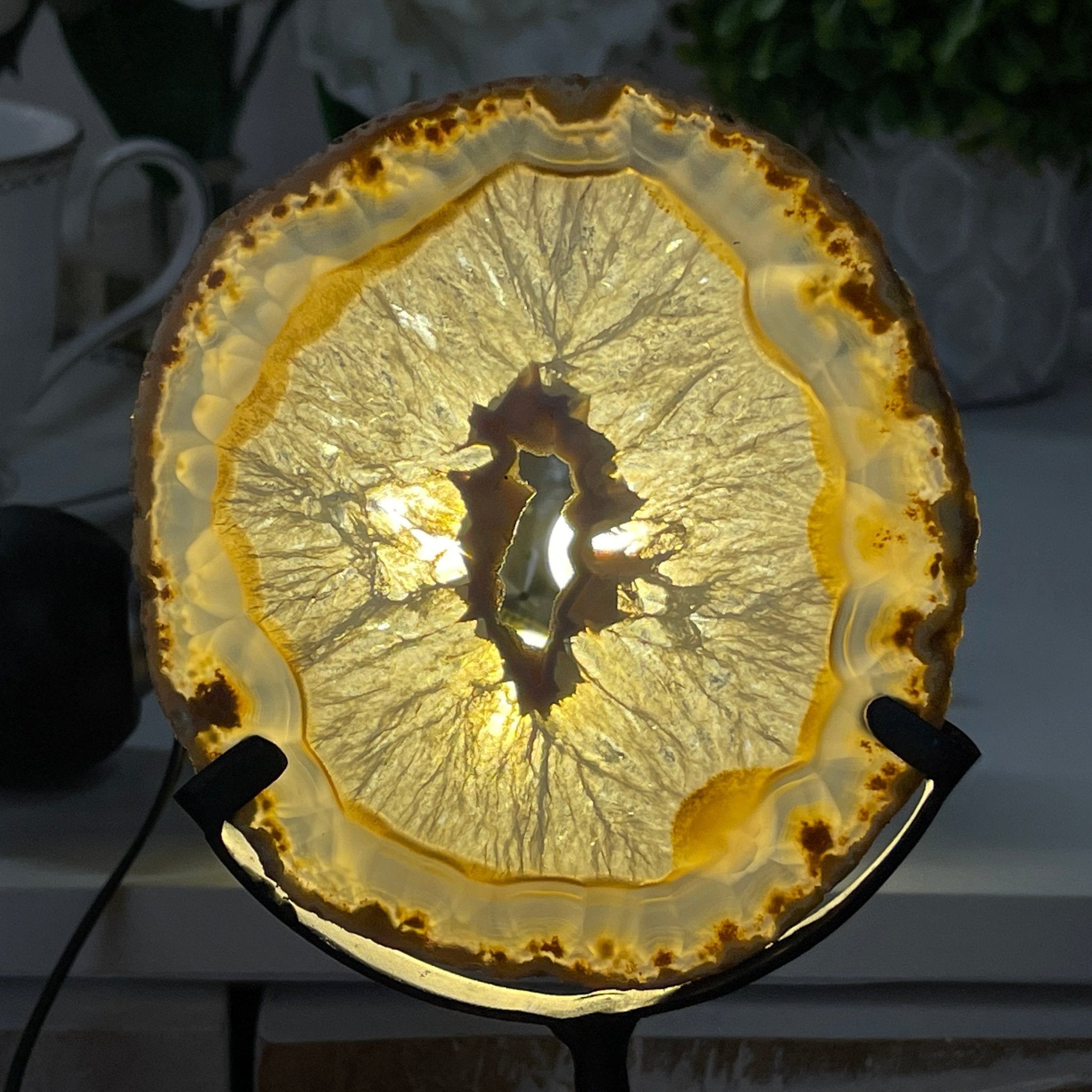 Natural Brazilian Agate Slice on a Metal Stand, 6.9" Tall #5067NA - 011 - Brazil GemsBrazil GemsNatural Brazilian Agate Slice on a Metal Stand, 6.9" Tall #5067NA - 011Slices on Fixed Bases5067NA - 011