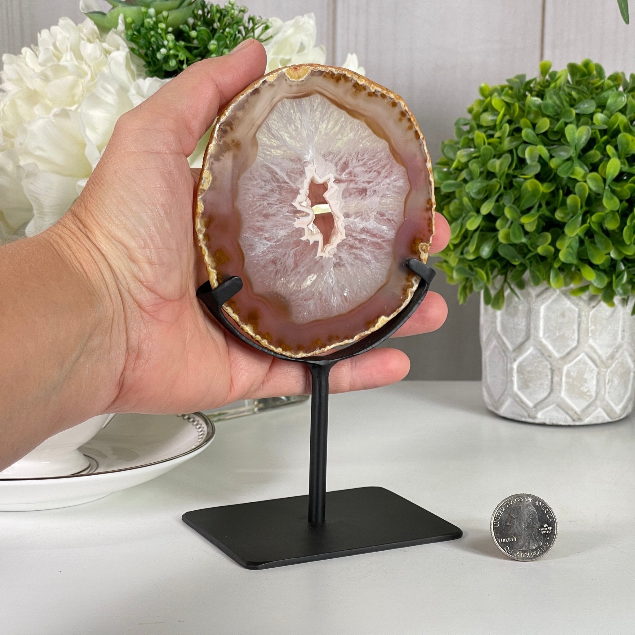 Natural Brazilian Agate Slice on a Metal Stand, 6.9" Tall #5067NA - 011 - Brazil GemsBrazil GemsNatural Brazilian Agate Slice on a Metal Stand, 6.9" Tall #5067NA - 011Slices on Fixed Bases5067NA - 011