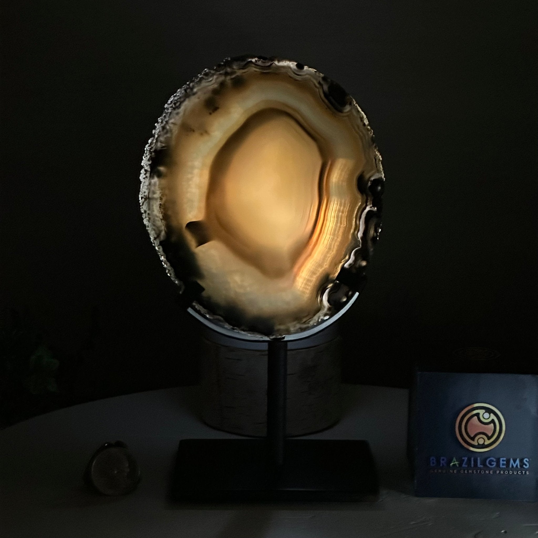 Natural Brazilian Agate Slice on a Metal Stand, 8.5" Tall #5067NA - 023 - Brazil GemsBrazil GemsNatural Brazilian Agate Slice on a Metal Stand, 8.5" Tall #5067NA - 023Slices on Fixed Bases5067NA - 023