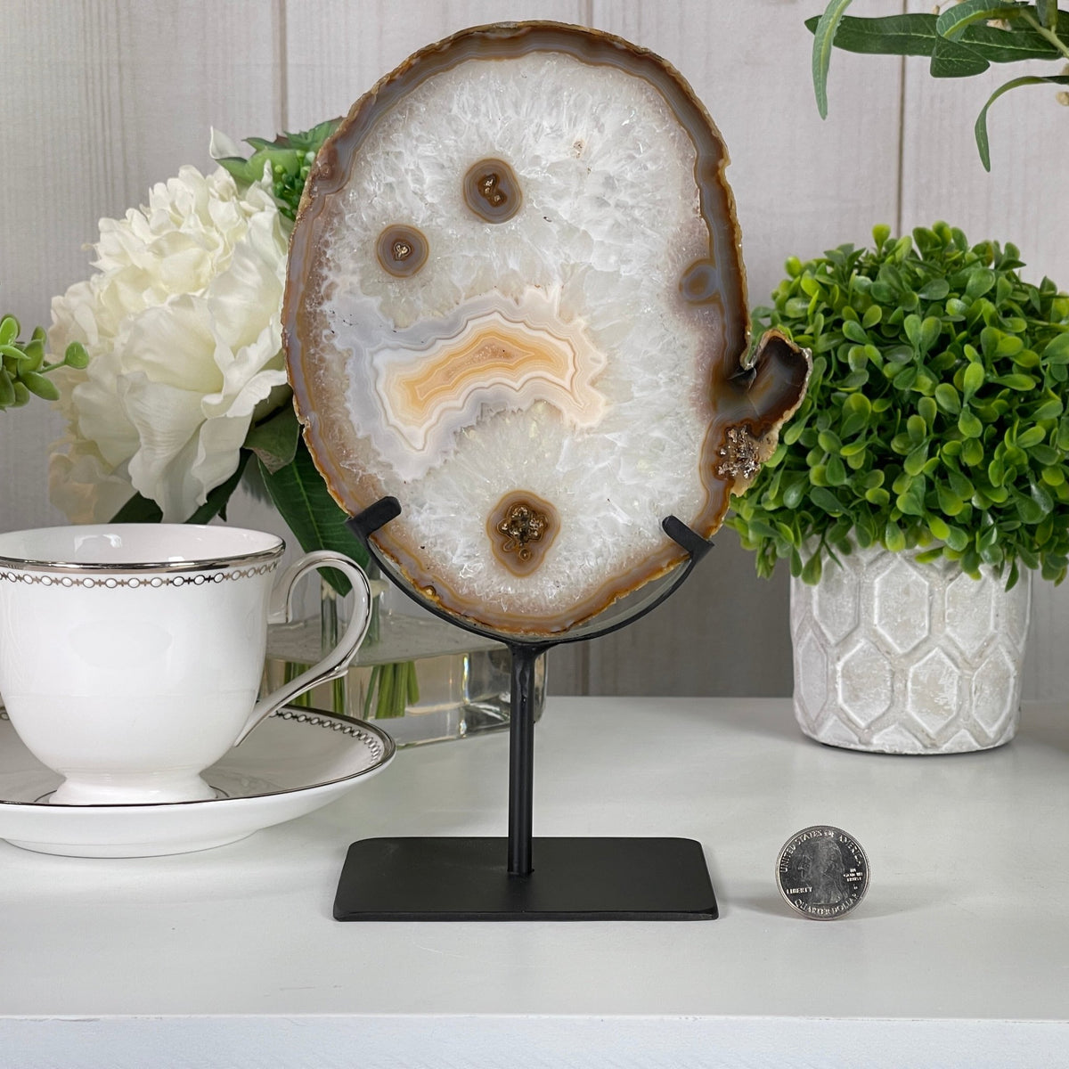 Natural Brazilian Agate Slice on metal base, by Brazil Gems  display picture 1