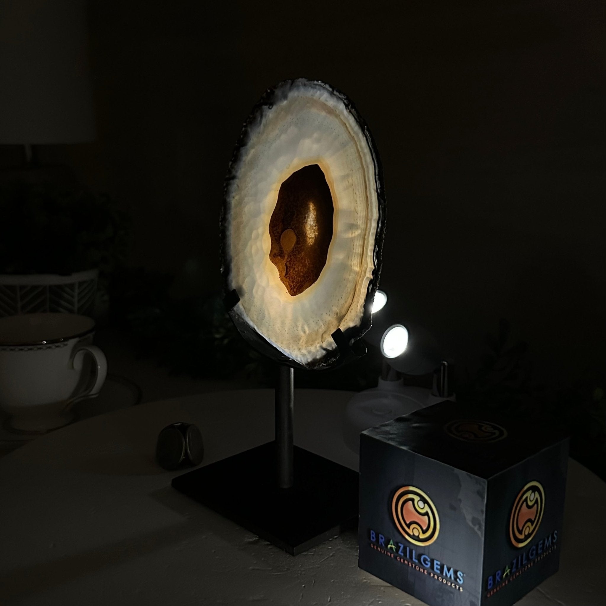 Natural Brazilian Agate Slice on a Metal Stand, 9" Tall #5067NA - 016 - Brazil GemsBrazil GemsNatural Brazilian Agate Slice on a Metal Stand, 9" Tall #5067NA - 016Slices on Fixed Bases5067NA - 016