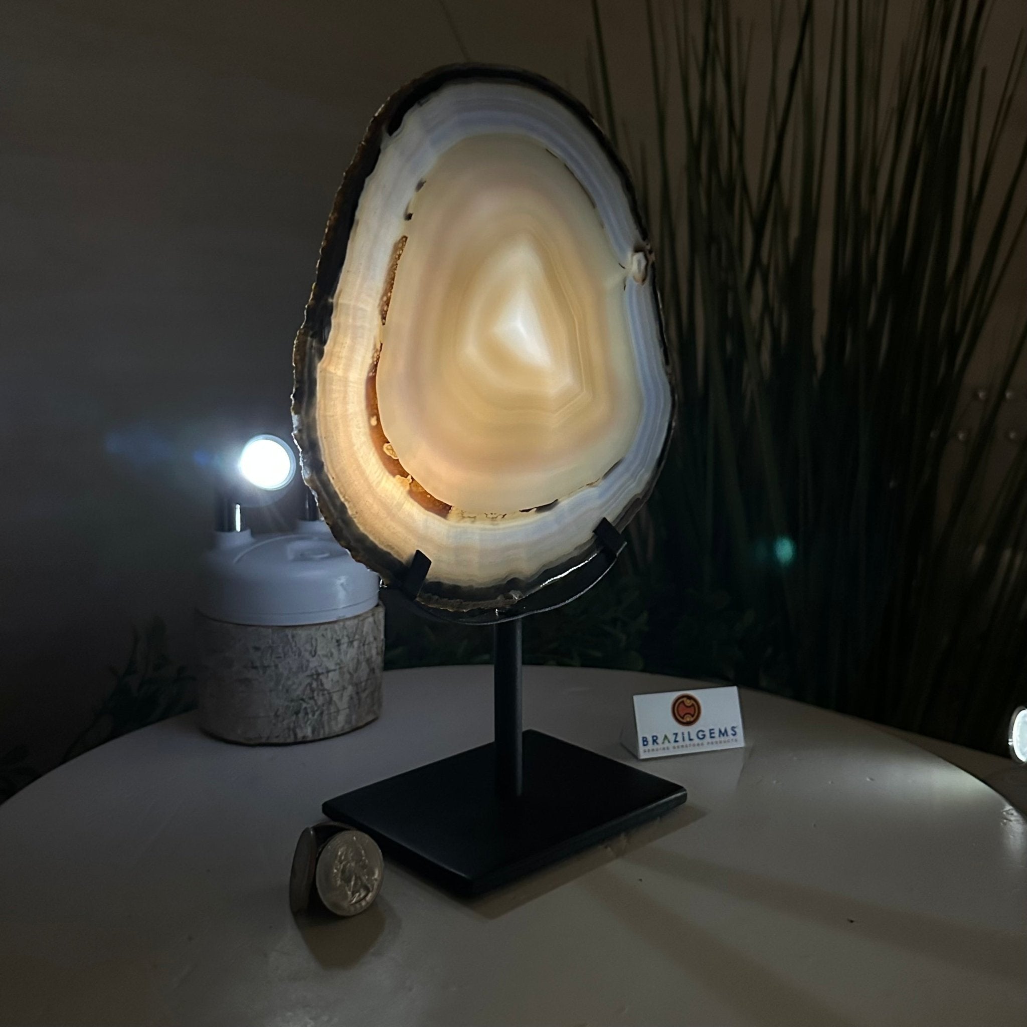 Natural Brazilian Agate Slice on Metal Stand, 10" Tall #5067NA - 040 - Brazil GemsBrazil GemsNatural Brazilian Agate Slice on Metal Stand, 10" Tall #5067NA - 040Slices on Fixed Bases5067NA - 040