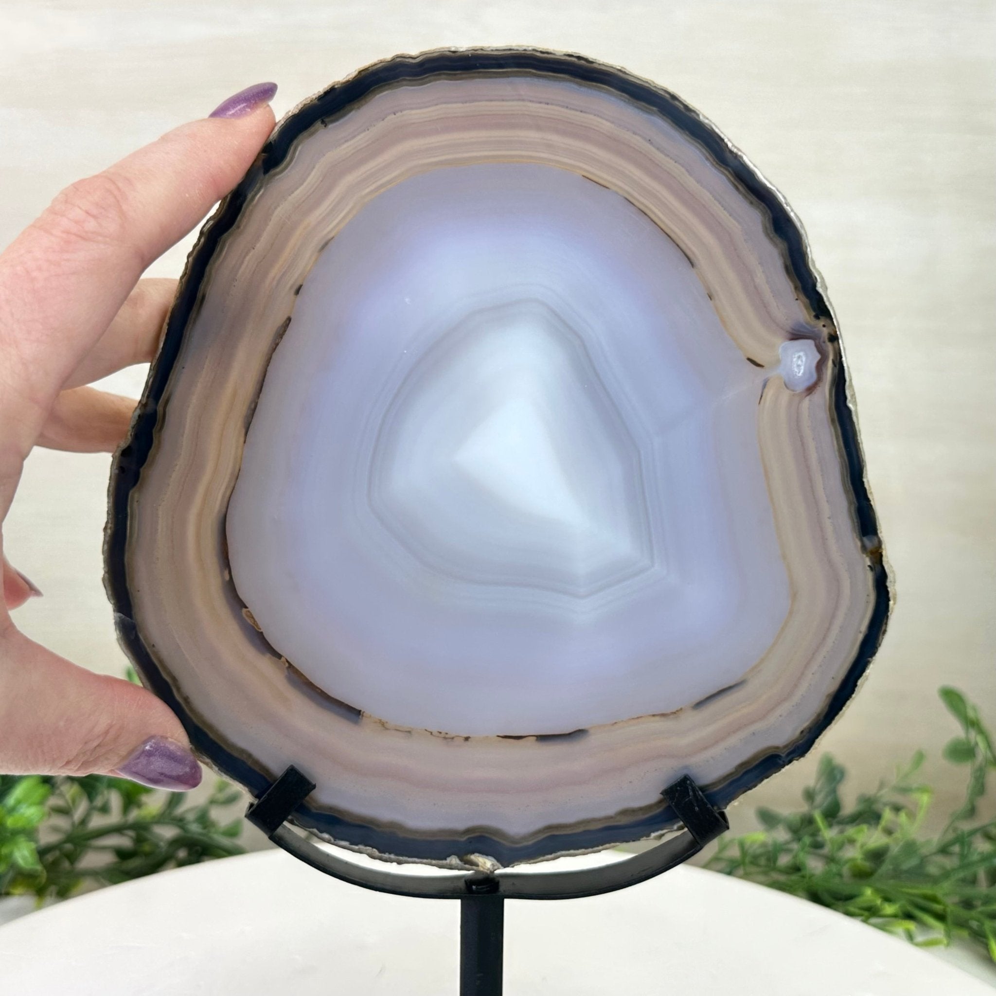 Natural Brazilian Agate Slice on Metal Stand, 10" Tall #5067NA - 040 - Brazil GemsBrazil GemsNatural Brazilian Agate Slice on Metal Stand, 10" Tall #5067NA - 040Slices on Fixed Bases5067NA - 040