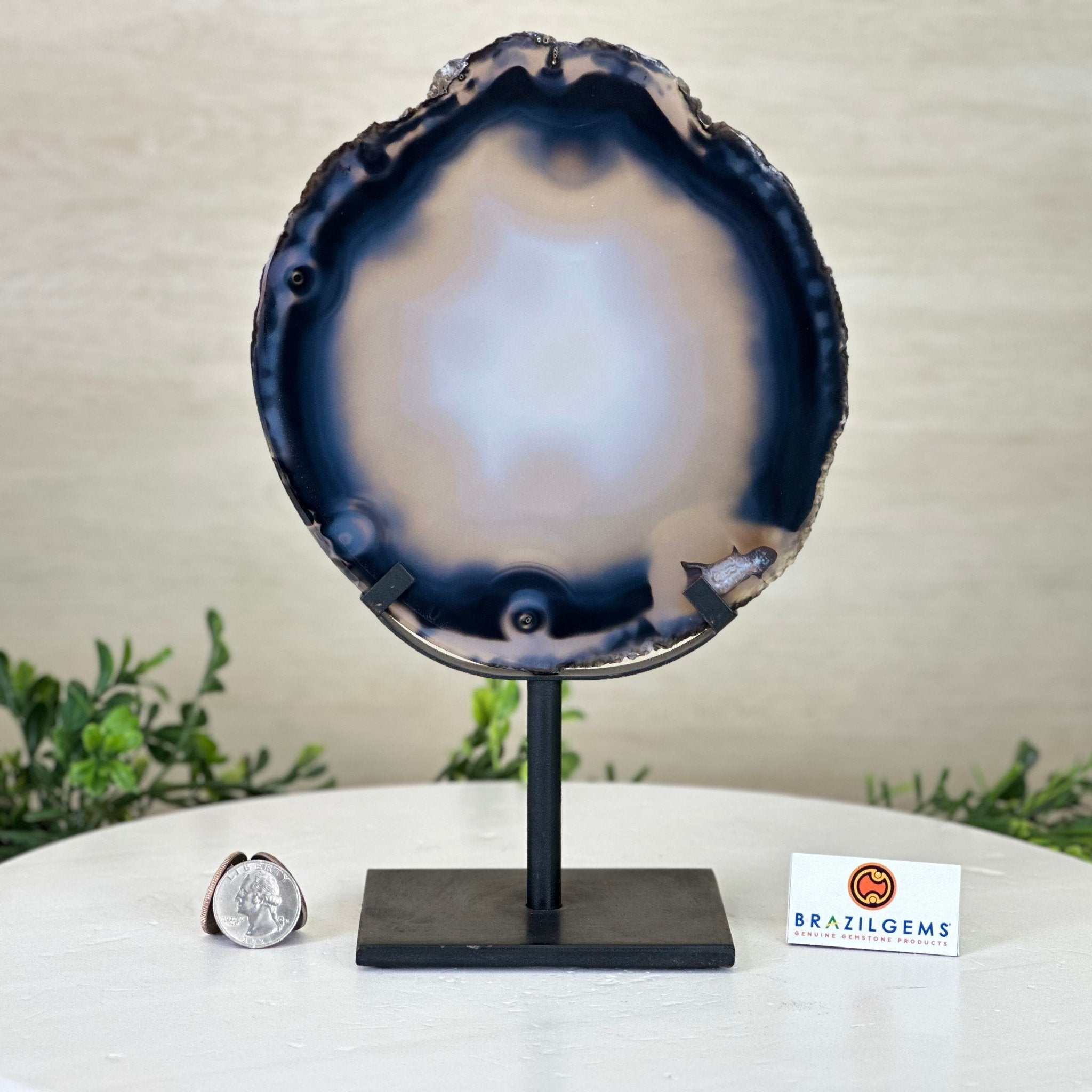 Natural Brazilian Agate Slice on Metal Stand, 10" Tall #5067NA - 045 - Brazil GemsBrazil GemsNatural Brazilian Agate Slice on Metal Stand, 10" Tall #5067NA - 045Slices on Fixed Bases5067NA - 045