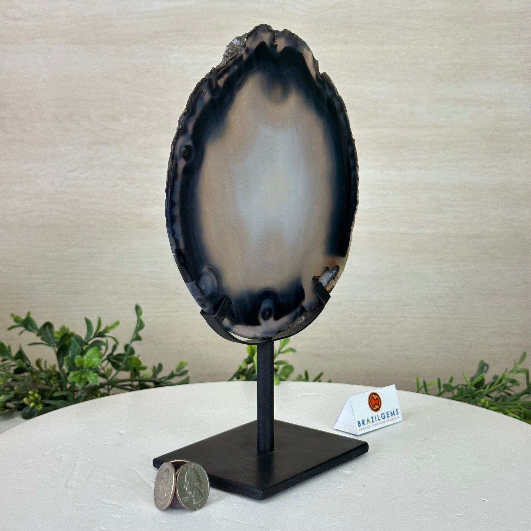 Natural Brazilian Agate Slice on Metal Stand, 10" Tall #5067NA - 045 - Brazil GemsBrazil GemsNatural Brazilian Agate Slice on Metal Stand, 10" Tall #5067NA - 045Slices on Fixed Bases5067NA - 045