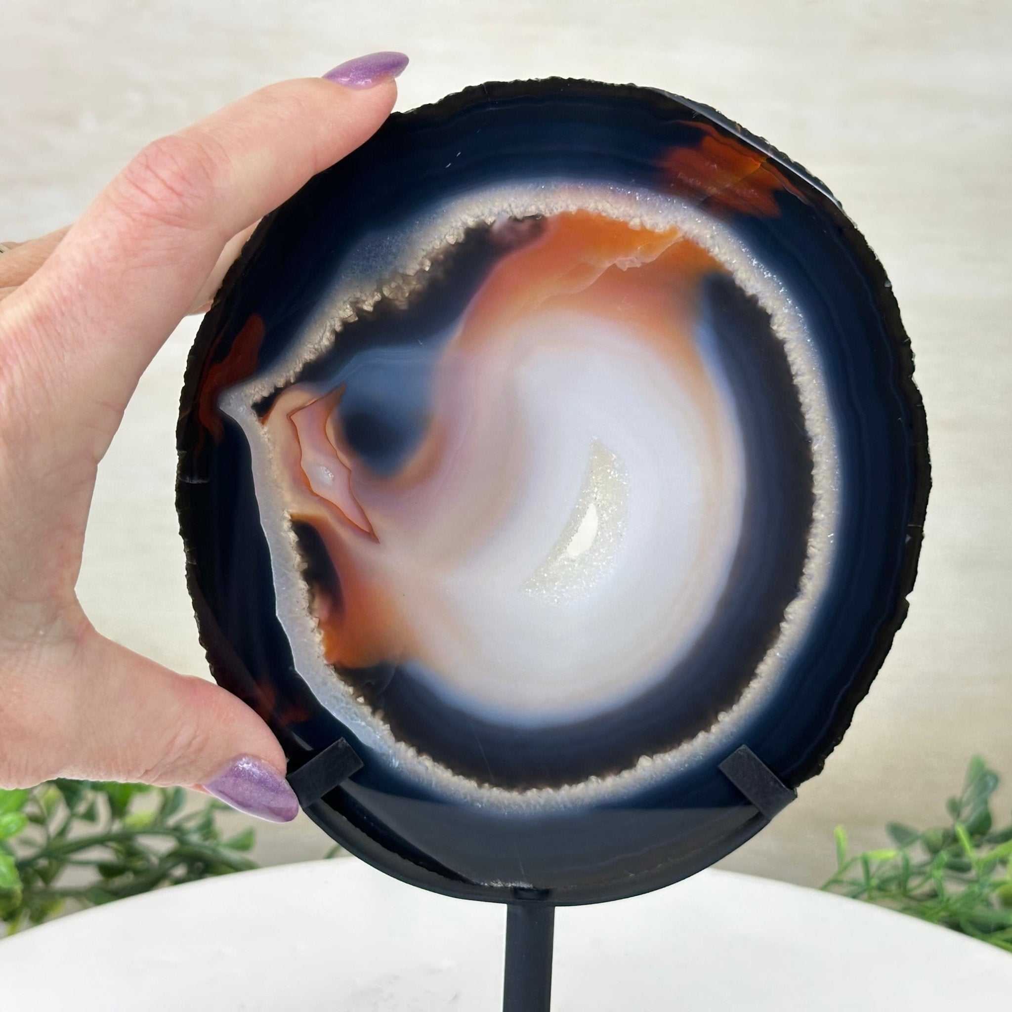 Natural Brazilian Agate Slice on Metal Stand, 9.1" Tall #5067NA - 035 - Brazil GemsBrazil GemsNatural Brazilian Agate Slice on Metal Stand, 9.1" Tall #5067NA - 035Slices on Fixed Bases5067NA - 035