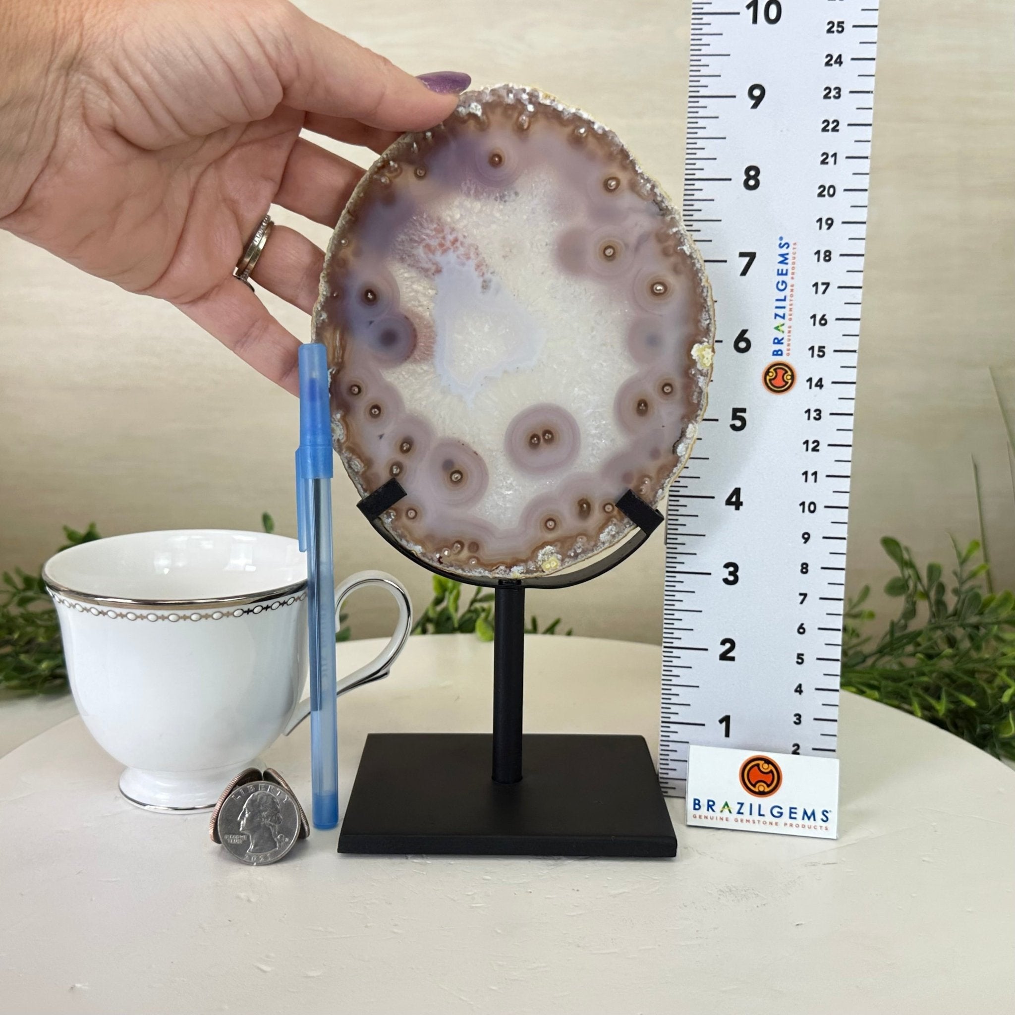 Natural Brazilian Agate Slice on Metal Stand, 9.25" Tall #5067NA - 025 - Brazil GemsBrazil GemsNatural Brazilian Agate Slice on Metal Stand, 9.25" Tall #5067NA - 025Slices on Fixed Bases5067NA - 025