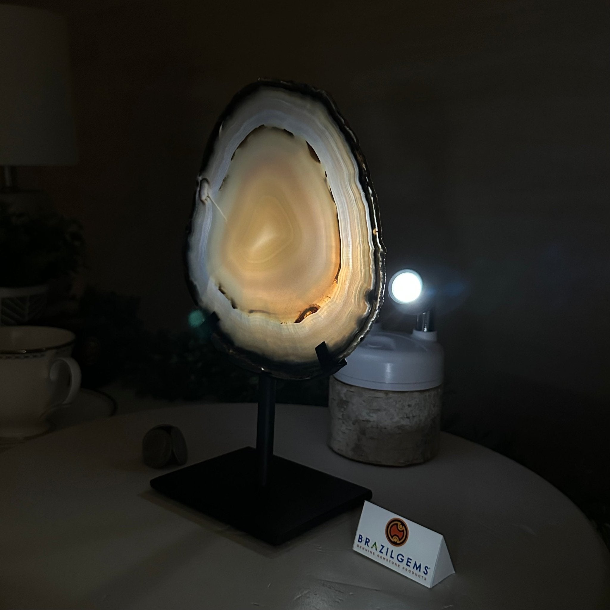 Natural Brazilian Agate Slice on Metal Stand, 9.25" Tall #5067NA - 027 - Brazil GemsBrazil GemsNatural Brazilian Agate Slice on Metal Stand, 9.25" Tall #5067NA - 027Slices on Fixed Bases5067NA - 027