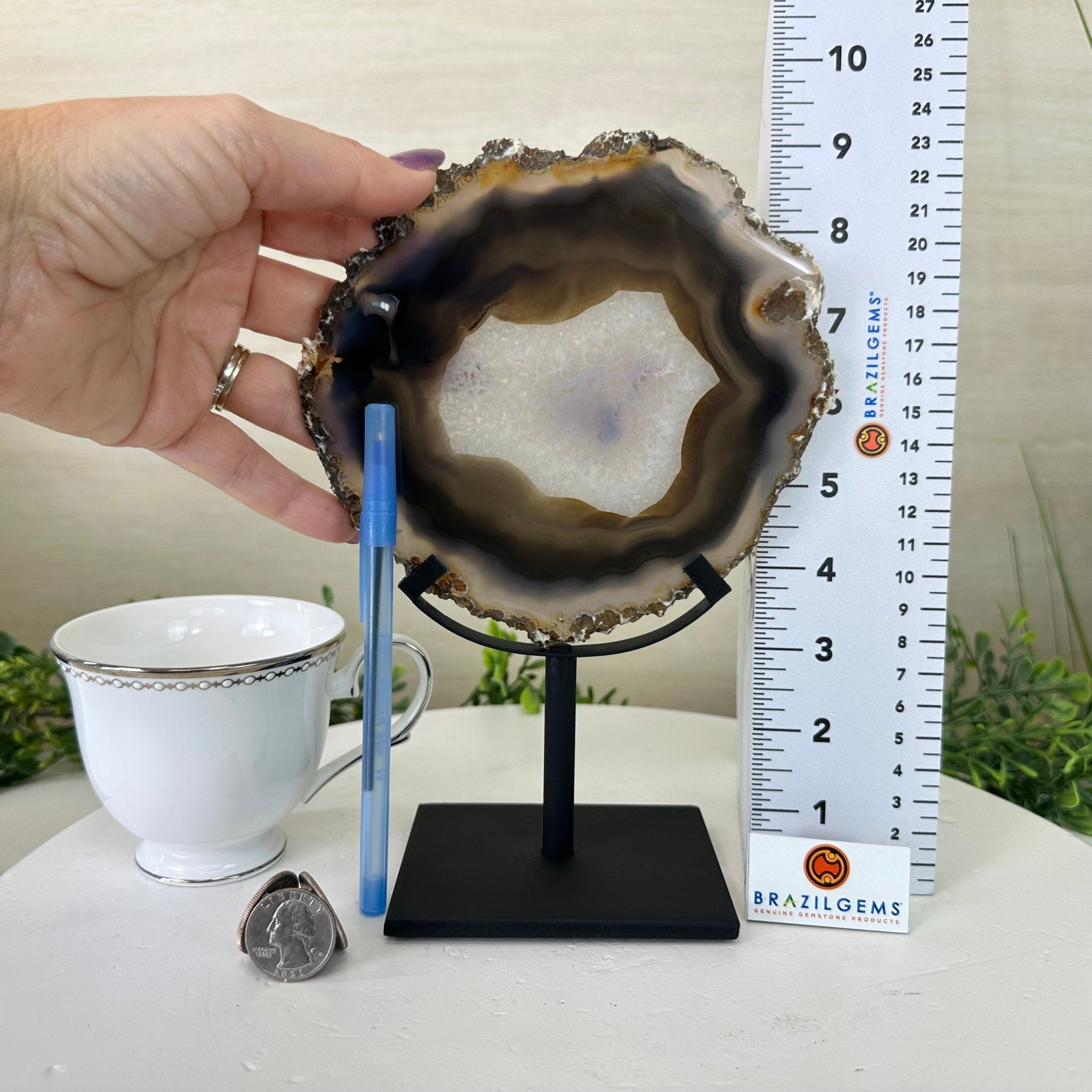 Natural Brazilian Agate Slice on Metal Stand, 9.25" Tall #5067NA - 034 - Brazil GemsBrazil GemsNatural Brazilian Agate Slice on Metal Stand, 9.25" Tall #5067NA - 034Slices on Fixed Bases5067NA - 034