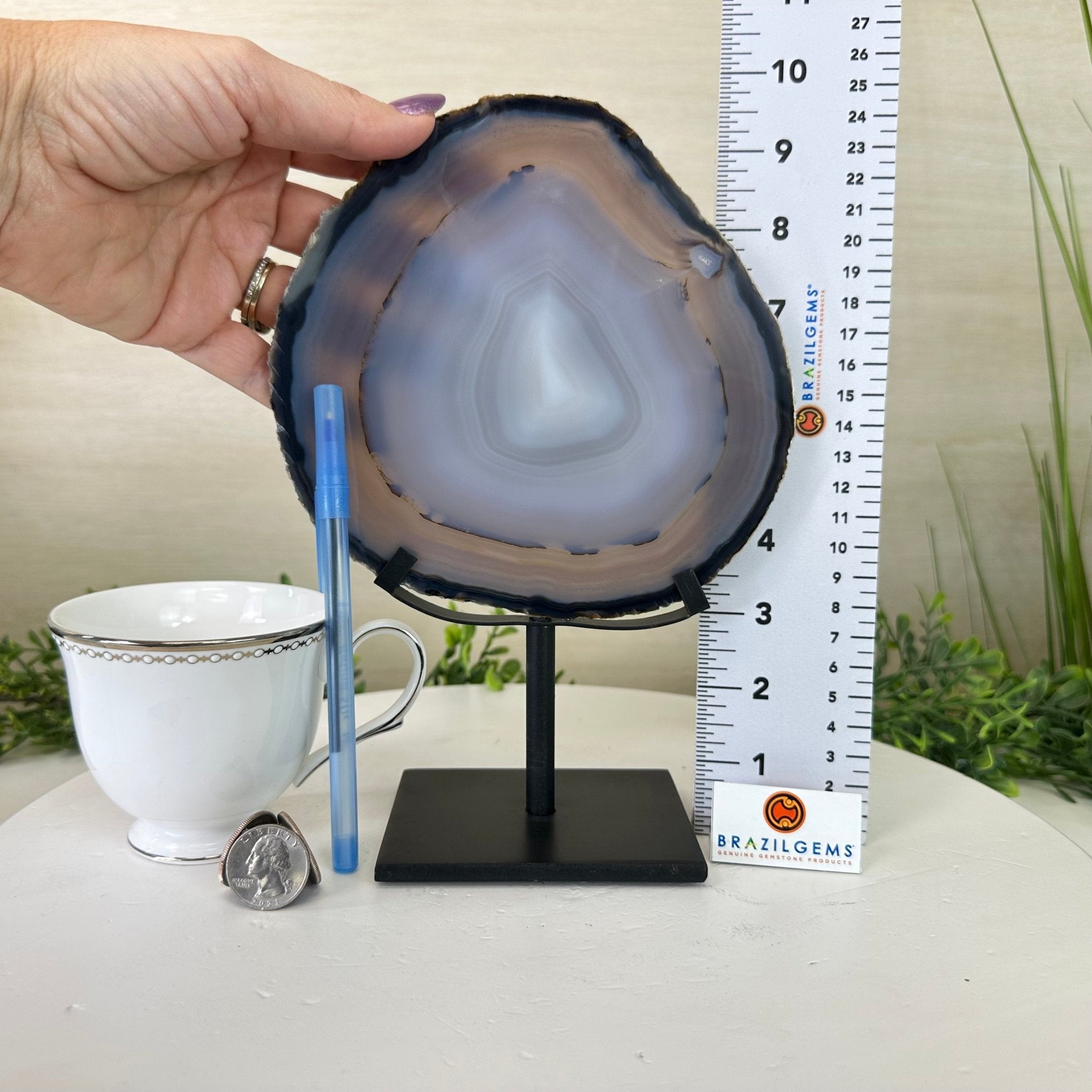 Natural Brazilian Agate Slice on Metal Stand, 9.3" Tall #5067NA - 043 - Brazil GemsBrazil GemsNatural Brazilian Agate Slice on Metal Stand, 9.3" Tall #5067NA - 043Slices on Fixed Bases5067NA - 043