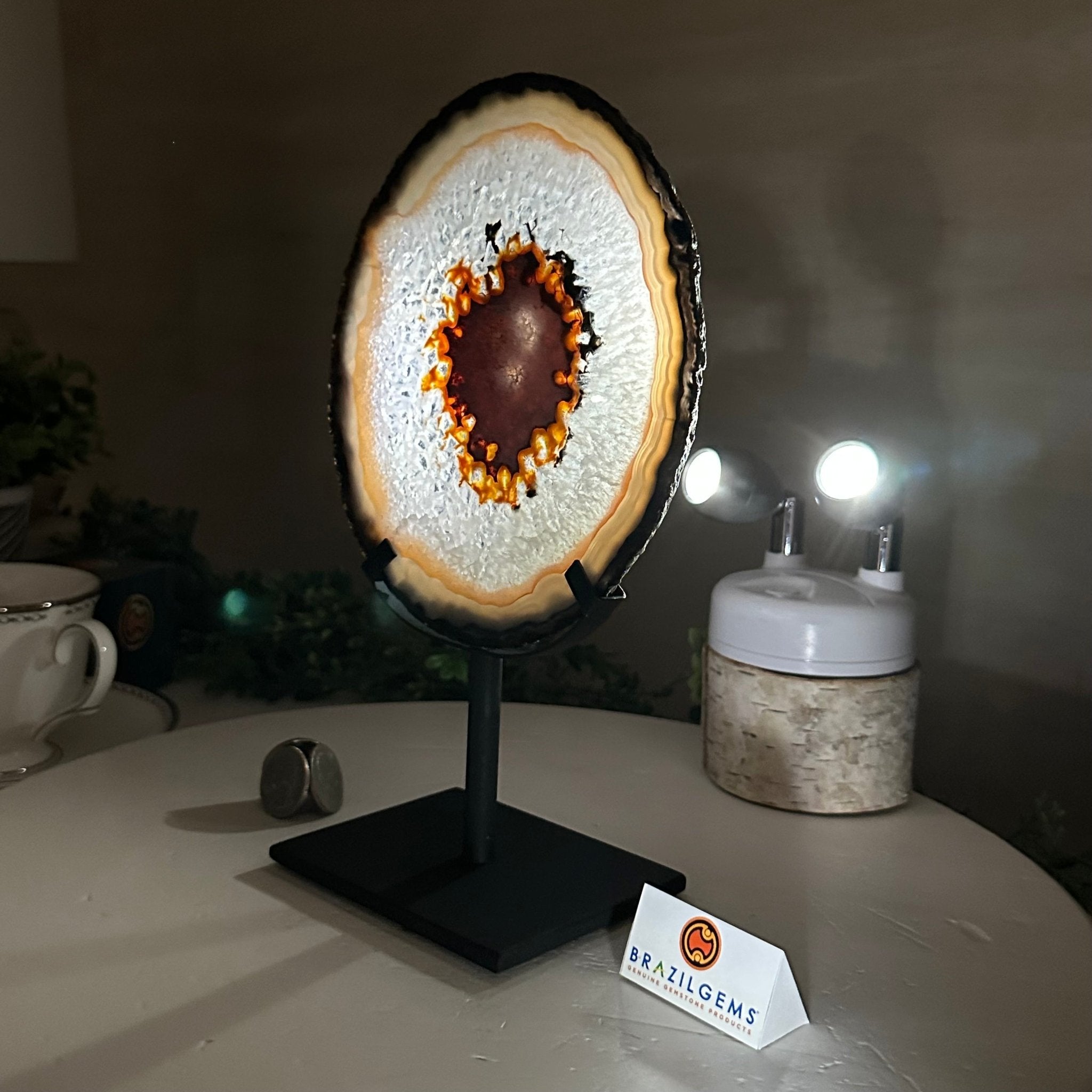 Natural Brazilian Agate Slice on Metal Stand, 9.5" Tall #5067NA - 033 - Brazil GemsBrazil GemsNatural Brazilian Agate Slice on Metal Stand, 9.5" Tall #5067NA - 033Slices on Fixed Bases5067NA - 033