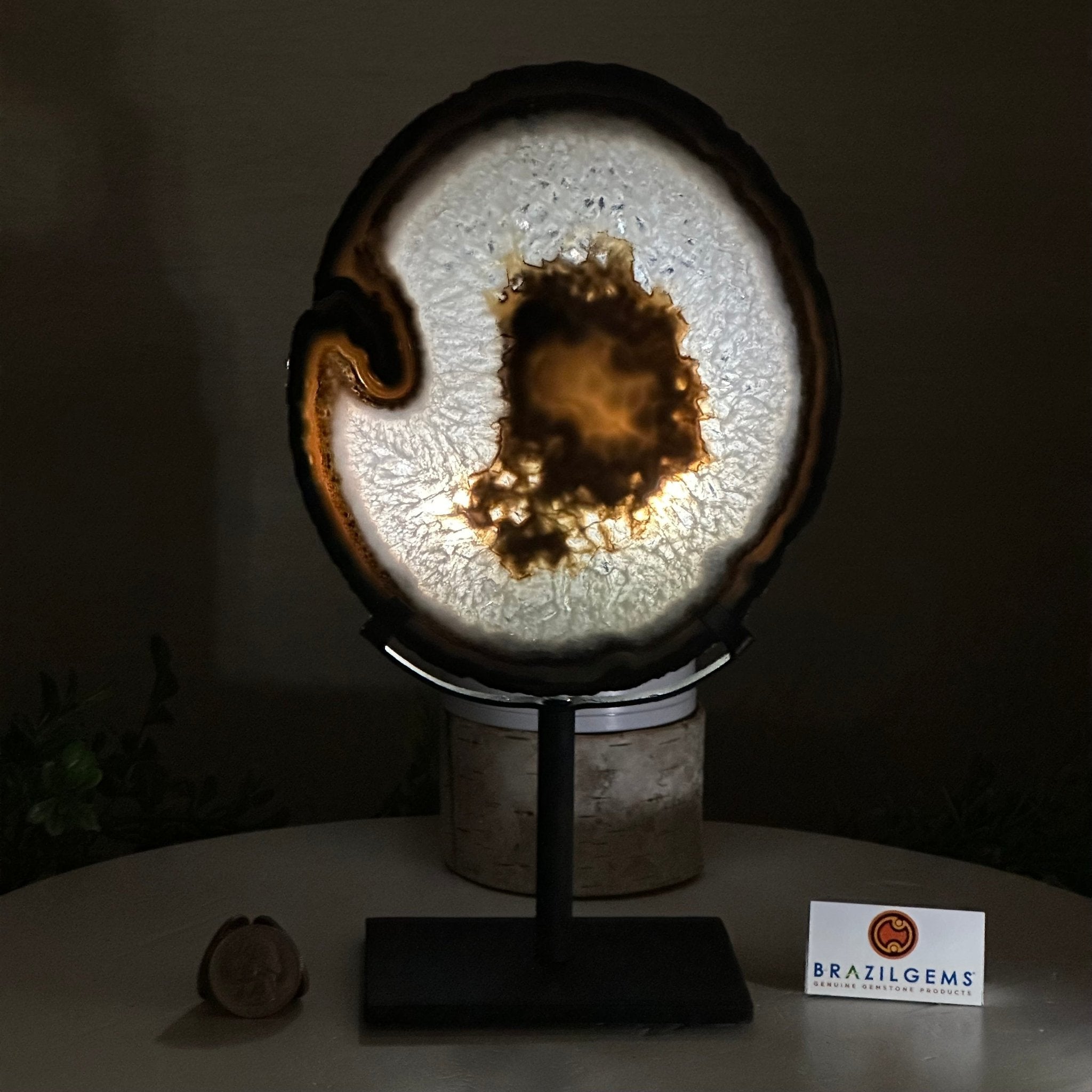 Natural Brazilian Agate Slice on Metal Stand, 9.75" Tall #5067NA - 032 - Brazil GemsBrazil GemsNatural Brazilian Agate Slice on Metal Stand, 9.75" Tall #5067NA - 032Slices on Fixed Bases5067NA - 032