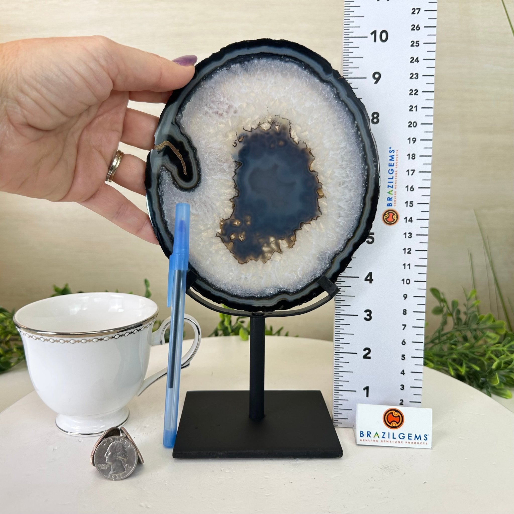 Natural Brazilian Agate Slice on Metal Stand, 9.75" Tall #5067NA - 032 - Brazil GemsBrazil GemsNatural Brazilian Agate Slice on Metal Stand, 9.75" Tall #5067NA - 032Slices on Fixed Bases5067NA - 032