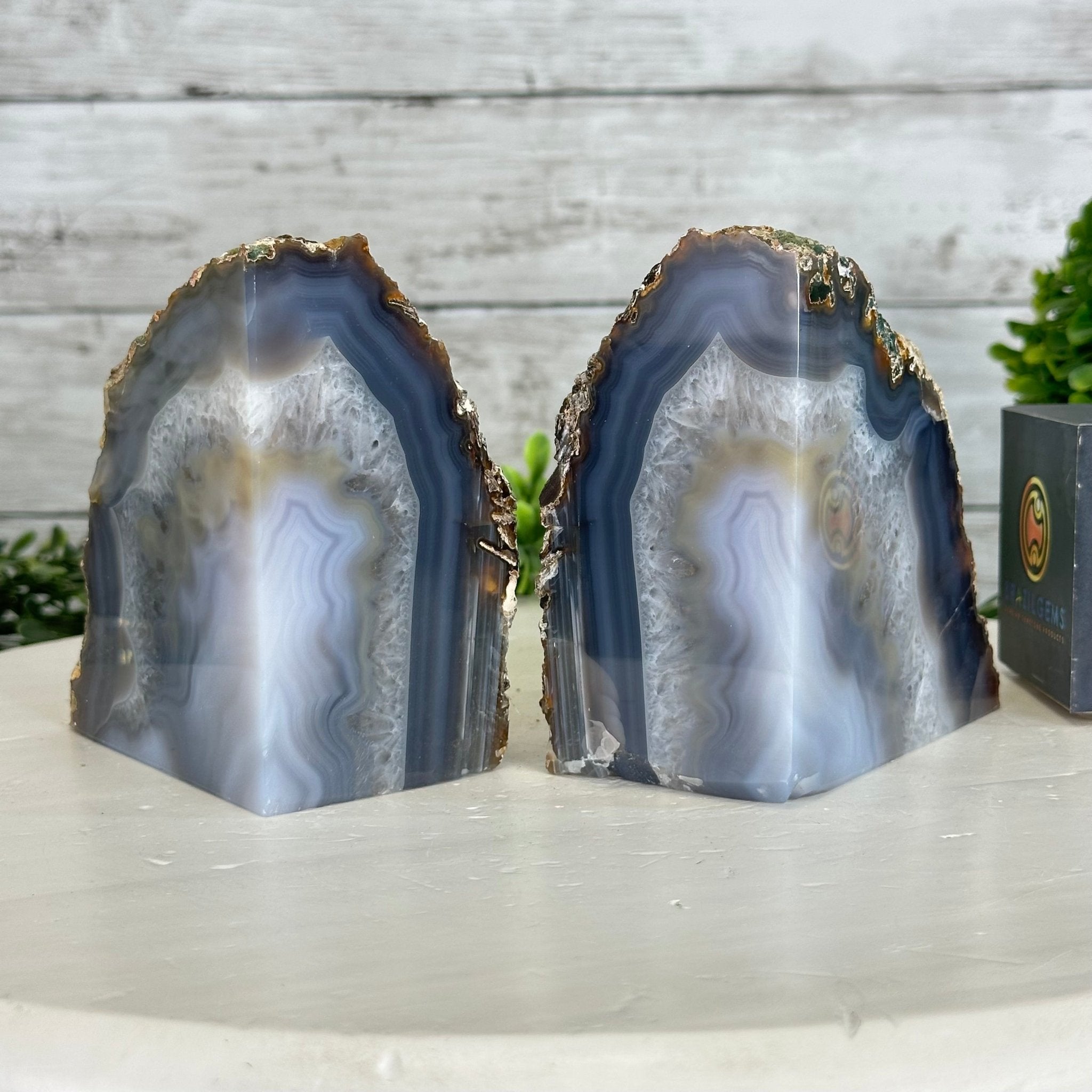 Natural Brazilian Agate Stone Bookends, 4.4 lbs & 4.4" Tall #5151NA - 047 - Brazil GemsBrazil GemsNatural Brazilian Agate Stone Bookends, 4.4 lbs & 4.4" Tall #5151NA - 047Bookends5151NA - 047