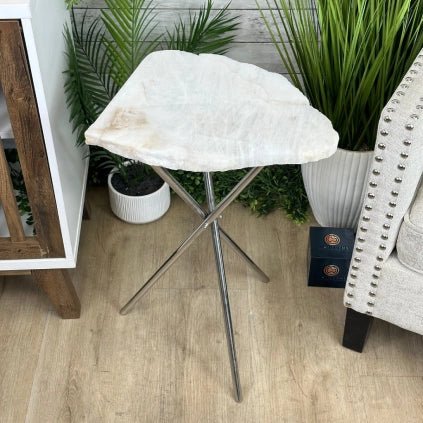 Natural Milky Quartz Side Table on Chrome Metal Base, 23.8" Tall #1341MQ - 003 - Brazil GemsBrazil GemsNatural Milky Quartz Side Table on Chrome Metal Base, 23.8" Tall #1341MQ - 003Tables: Side1341MQ - 003