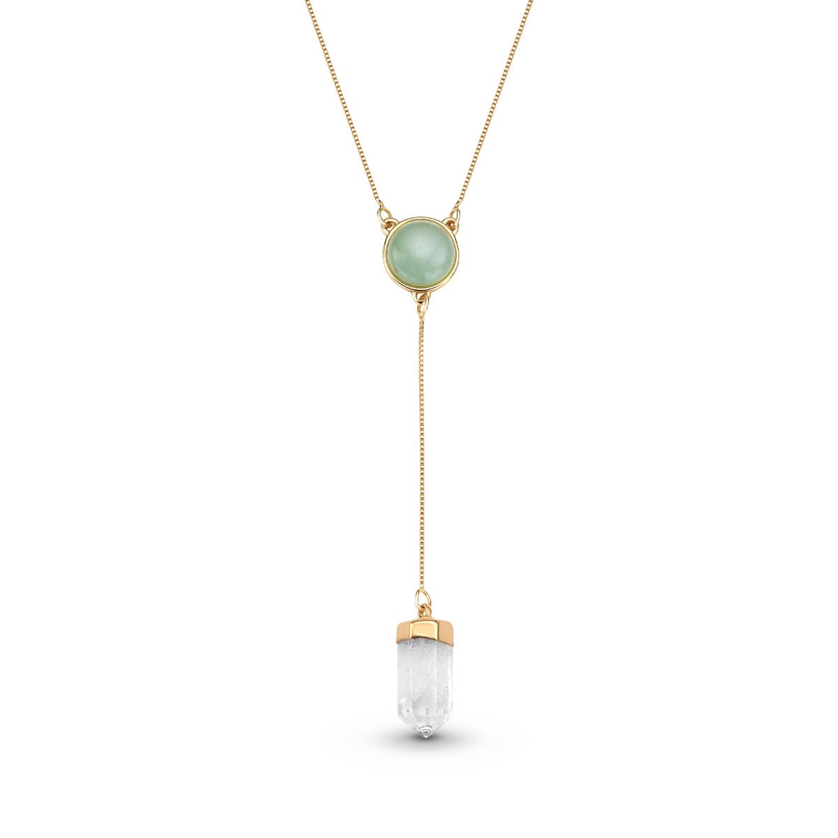 Natural Round Gemstone with Clear Quartz Point, 18K Gold Plated Lariat Necklace - Brazil GemsBrazil GemsNatural Round Gemstone with Clear Quartz Point, 18K Gold Plated Lariat NecklaceNecklace12GP0298 - 206