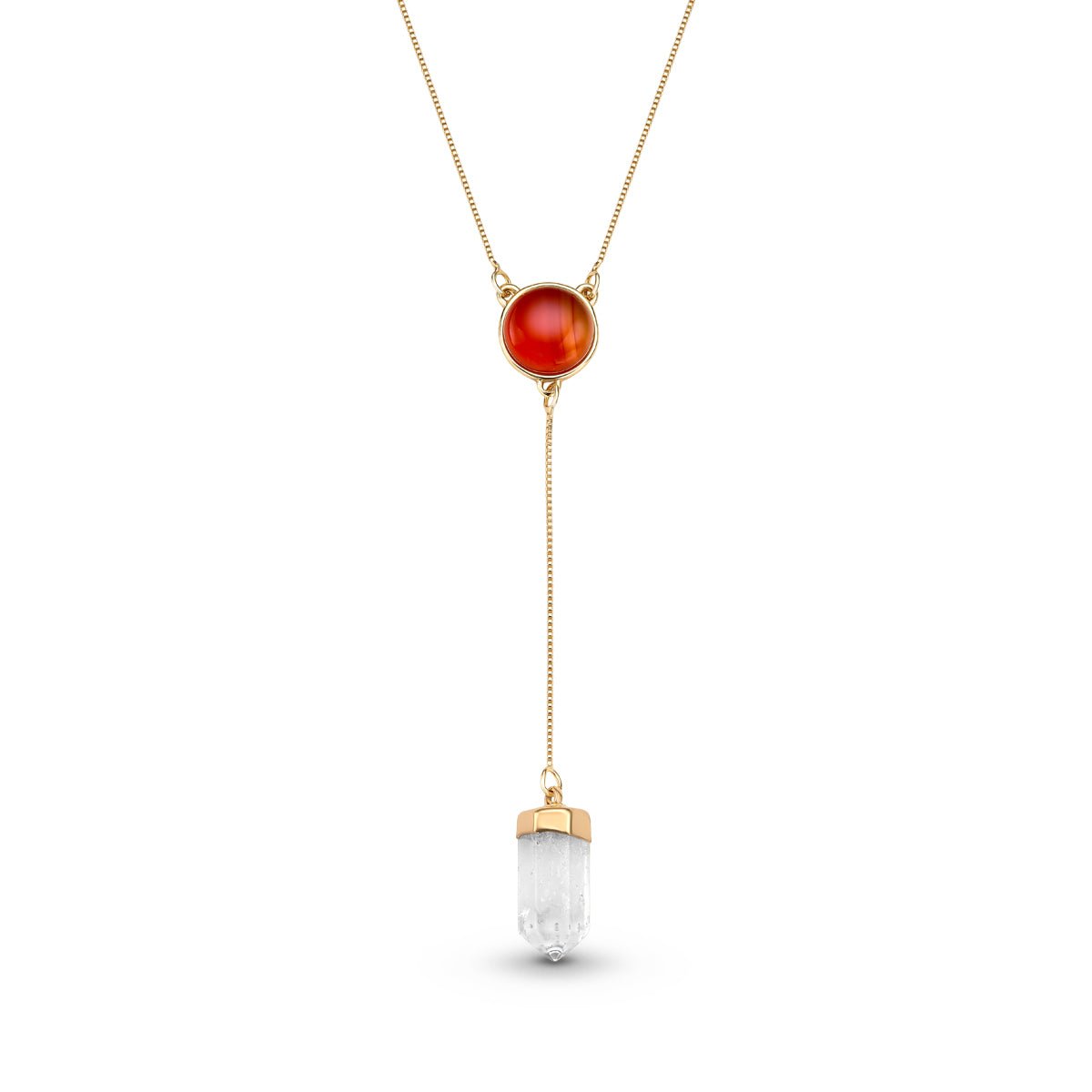 Natural Round Gemstone with Clear Quartz Point, 18K Gold Plated Lariat Necklace - Brazil GemsBrazil GemsNatural Round Gemstone with Clear Quartz Point, 18K Gold Plated Lariat NecklaceNecklace12GP0298 - 207