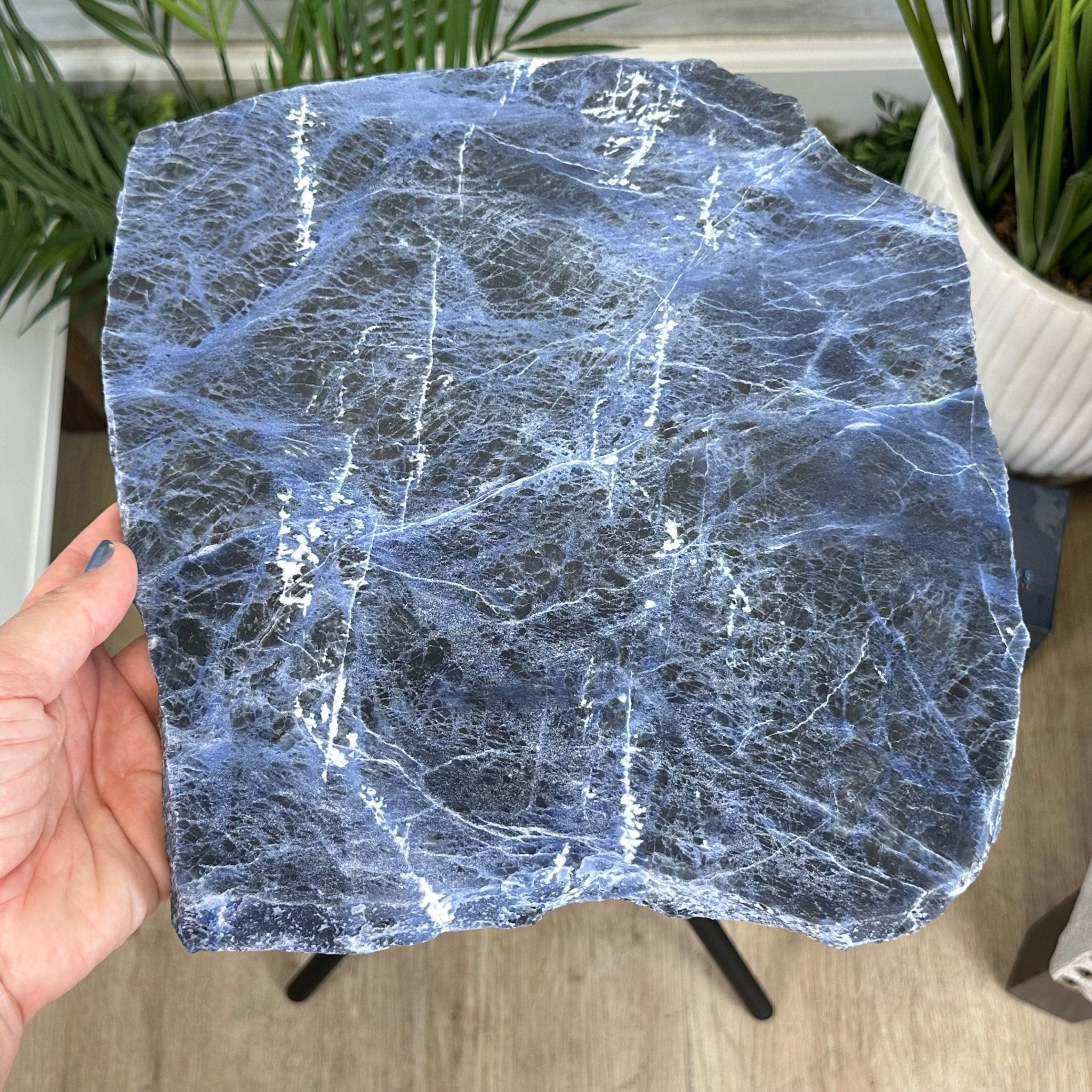 Natural Sodalite Side Table on Black Metal Base, 24.7" Tall #1342SO-002 - Brazil GemsBrazil GemsNatural Sodalite Side Table on Black Metal Base, 24.7" Tall #1342SO-002Tables: Side1342SO-002