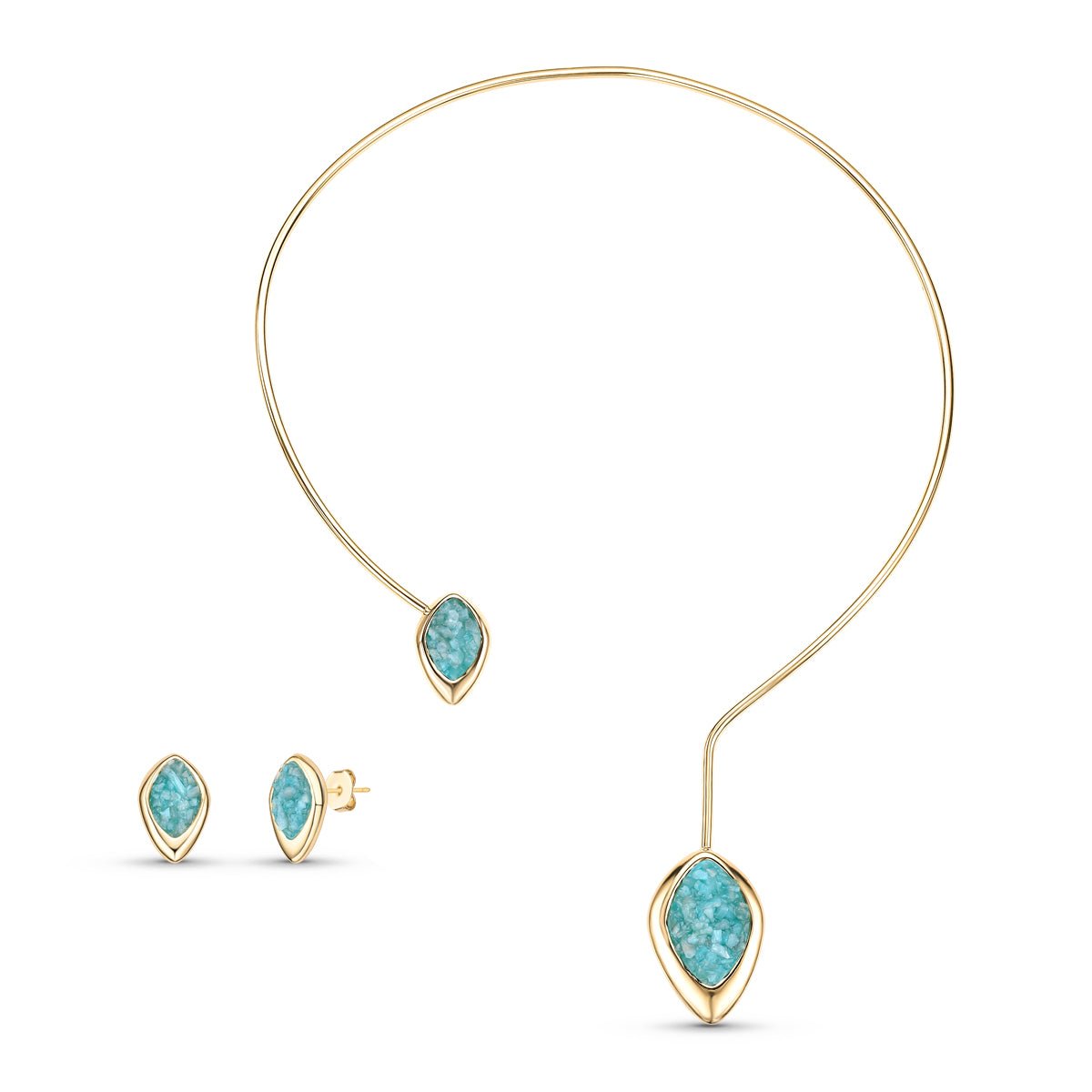 Open Front Choker Style Gold Plated Necklace & Earring Set w/ Natural Gemstone Fragments - Brazil GemsBrazil GemsOpen Front Choker Style Gold Plated Necklace & Earring Set w/ Natural Gemstone FragmentsNecklace & Earring Set14GP1730 - 102