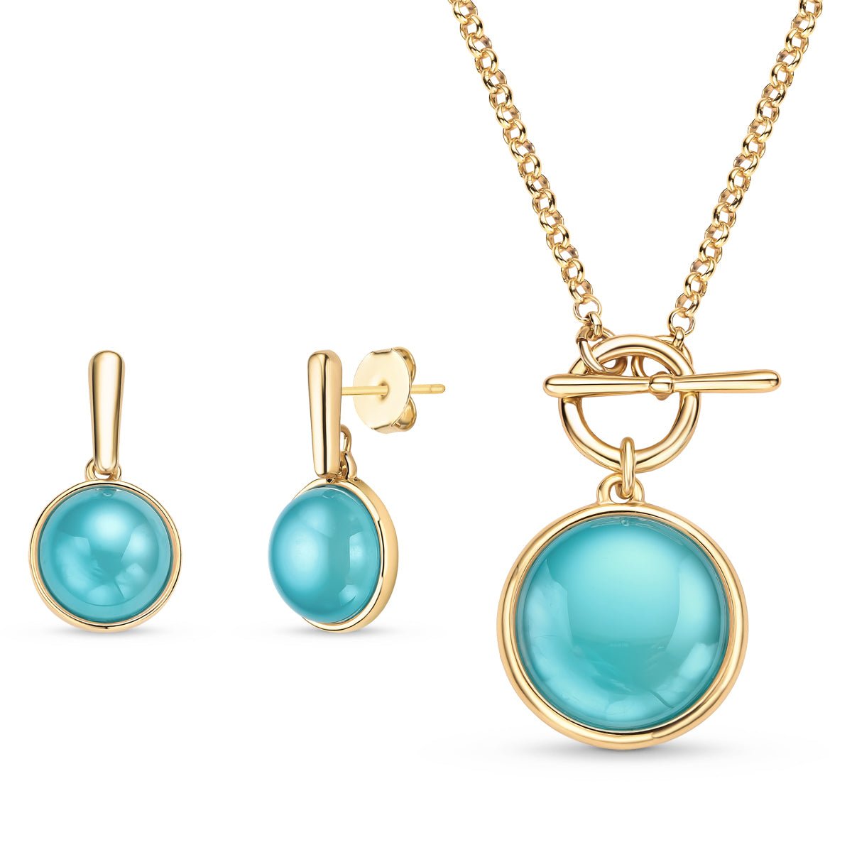 Pearlized Round Gold Plated Necklace & Earring Set Various Gemstones - Brazil GemsBrazil GemsPearlized Round Gold Plated Necklace & Earring Set Various GemstonesNecklace & Earring Set14GP1560 - 129