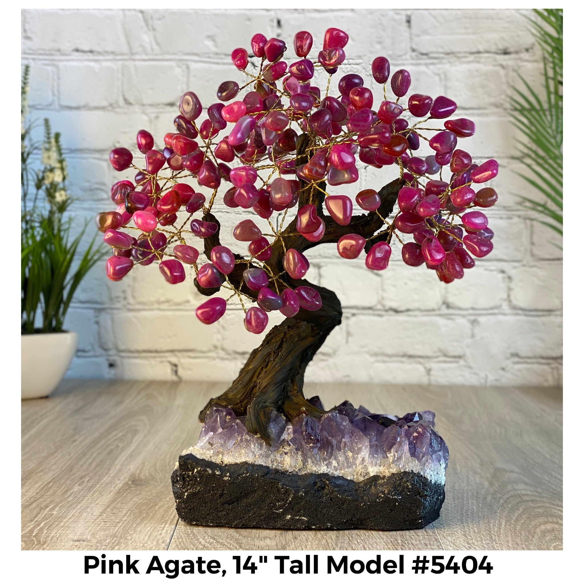 Pink Agate 14" Tall Handmade Gemstone Tree on a Crystal base, 180 Gems #5404PNKA - Brazil GemsBrazil GemsPink Agate 14" Tall Handmade Gemstone Tree on a Crystal base, 180 Gems #5404PNKAGemstone Trees5404PNKA