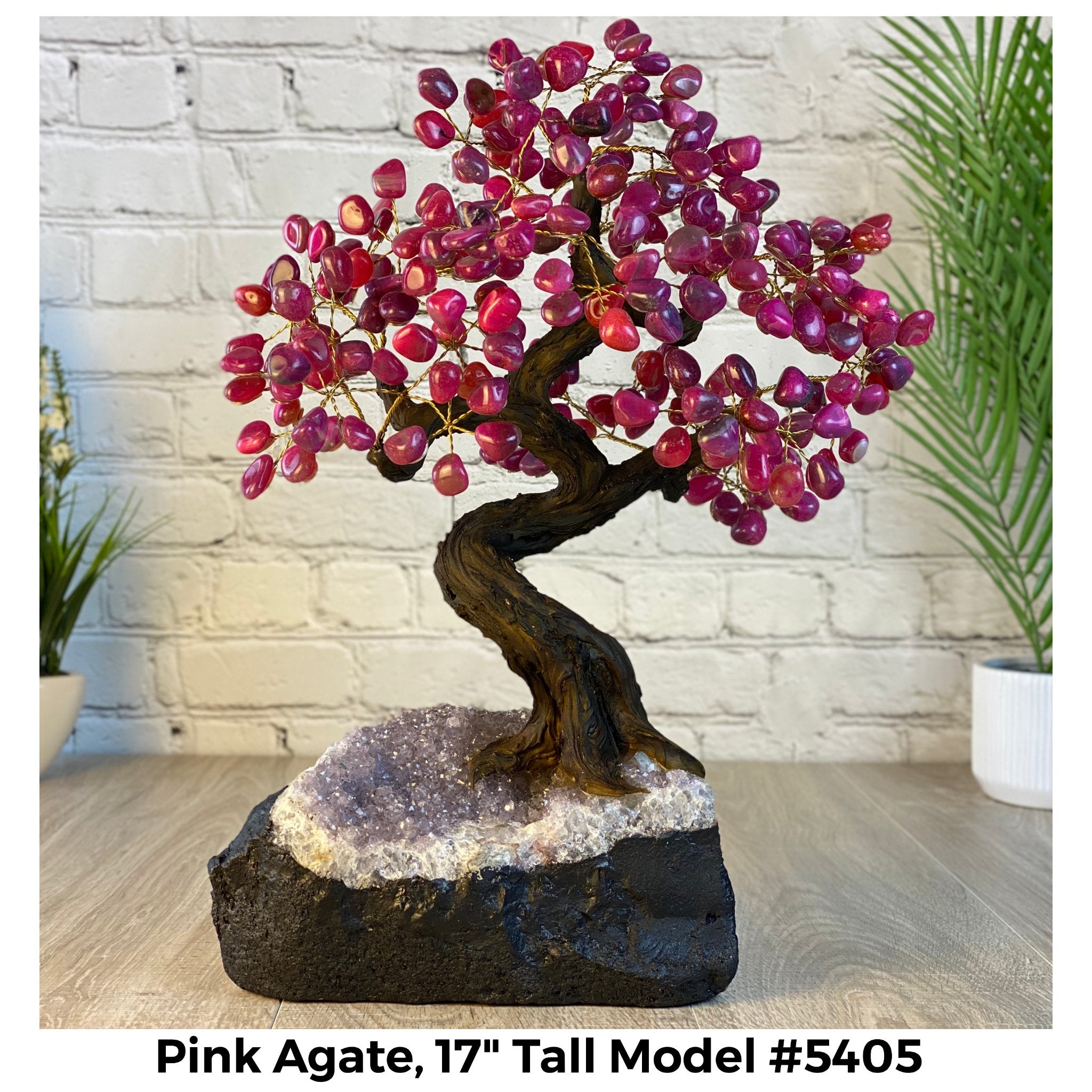Pink Agate 17" Tall Handmade Gemstone Tree on a Crystal base, 240 Gems #5405PNKA - Brazil GemsBrazil GemsPink Agate 17" Tall Handmade Gemstone Tree on a Crystal base, 240 Gems #5405PNKAGemstone Trees5405PNKA