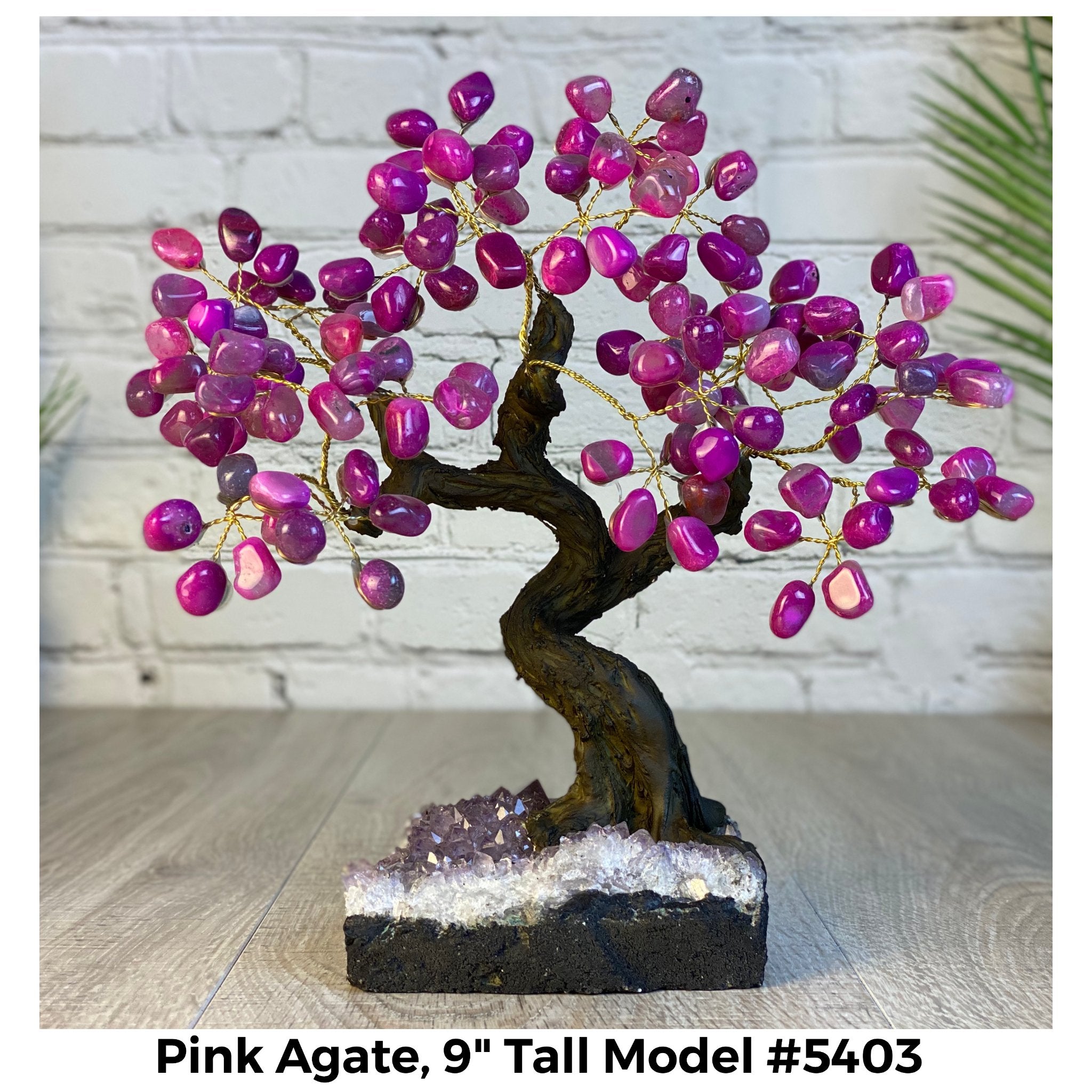 Pink Agate 9" Tall Handmade Gemstone Tree on a Crystal base, 120 Gems #5403PNKA - Brazil GemsBrazil GemsPink Agate 9" Tall Handmade Gemstone Tree on a Crystal base, 120 Gems #5403PNKAGemstone Trees5403PNKA
