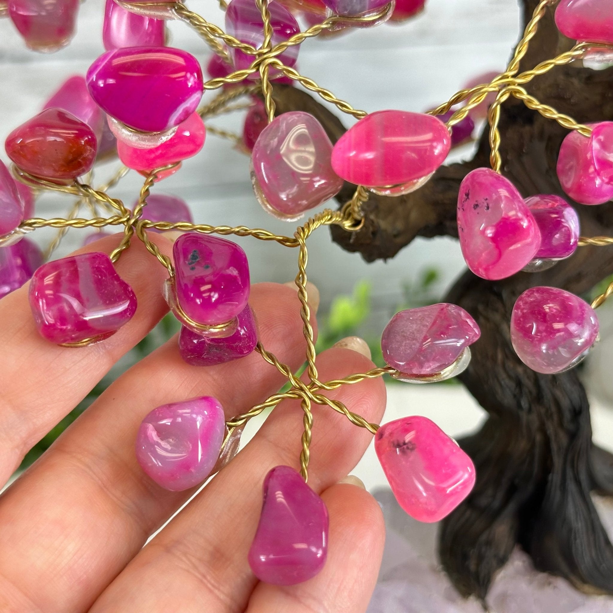 Pink Agate 9" Tall Handmade Gemstone Tree on a Crystal base, 120 Gems #5403PNKA - Brazil GemsBrazil GemsPink Agate 9" Tall Handmade Gemstone Tree on a Crystal base, 120 Gems #5403PNKAGemstone Trees5403PNKA