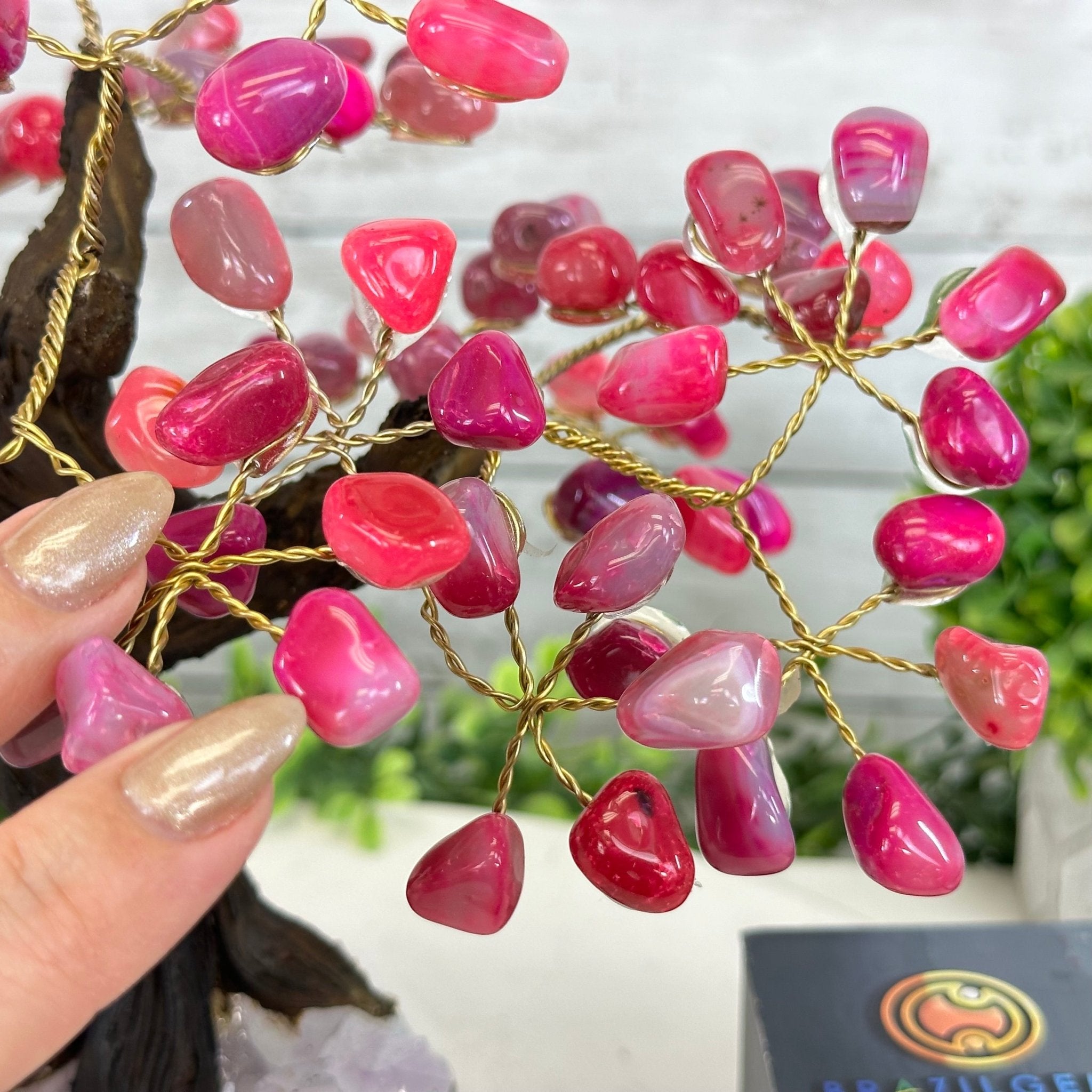 Pink Agate 9" Tall Handmade Gemstone Tree on a Crystal base, 120 Gems #5403PNKA - Brazil GemsBrazil GemsPink Agate 9" Tall Handmade Gemstone Tree on a Crystal base, 120 Gems #5403PNKAGemstone Trees5403PNKA