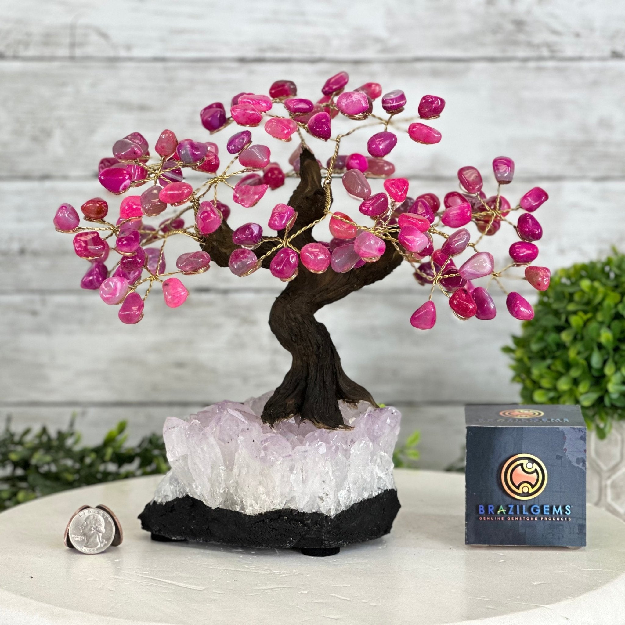 Pink Agate 9" Tall Handmade Gemstone Tree on a Crystal base, 120 Gems #5403PNKA - Brazil GemsBrazil GemsPink Agate 9" Tall Handmade Gemstone Tree on a Crystal base, 120 Gems #5403PNKAGemstone Trees5403PNKA