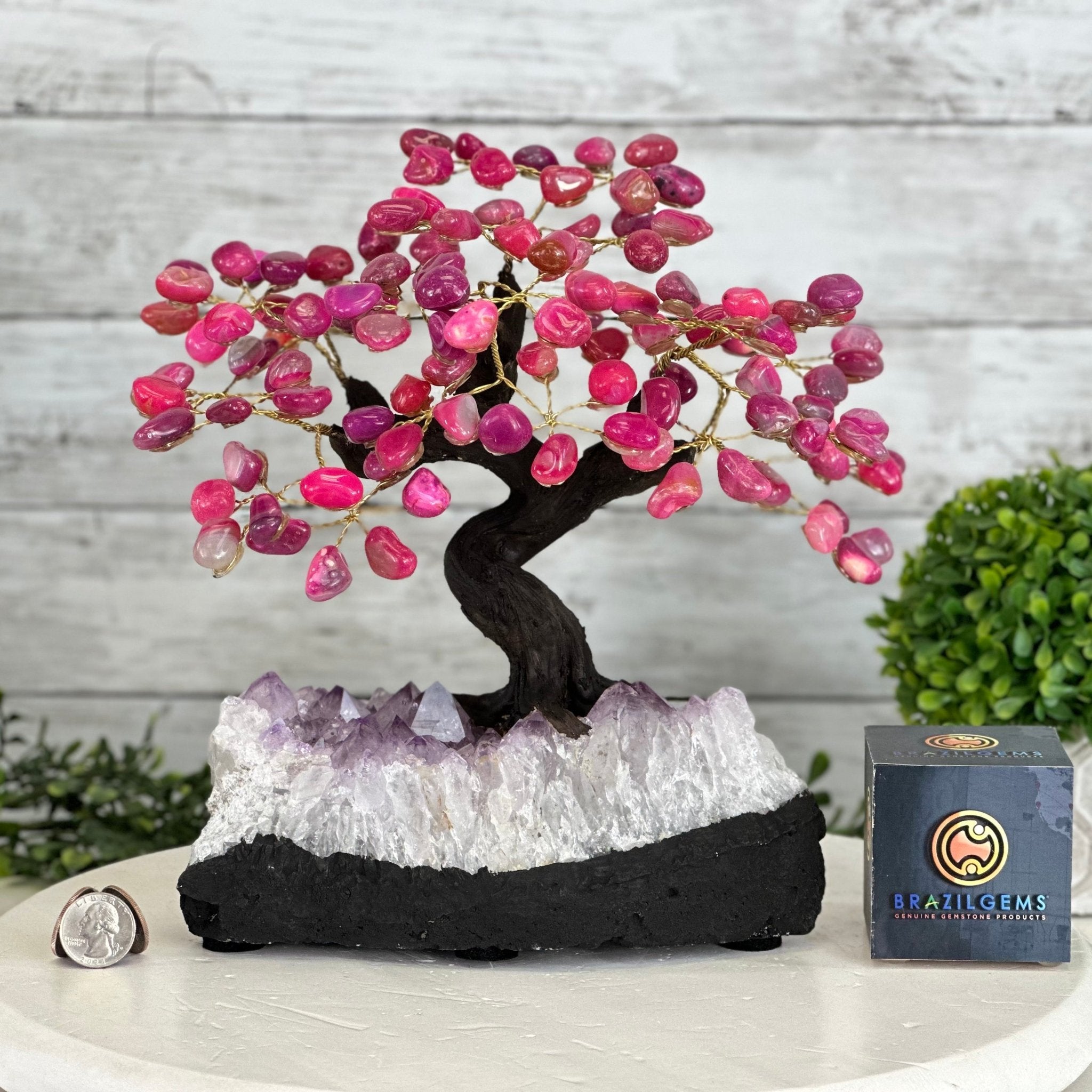 Pink Agate 9" Tall Handmade Gemstone Tree on a Crystal base, 120 Gems #5403PNKA - Brazil GemsBrazil GemsPink Agate 9" Tall Handmade Gemstone Tree on a Crystal base, 120 Gems #5403PNKAGemstone Trees5403PNKA