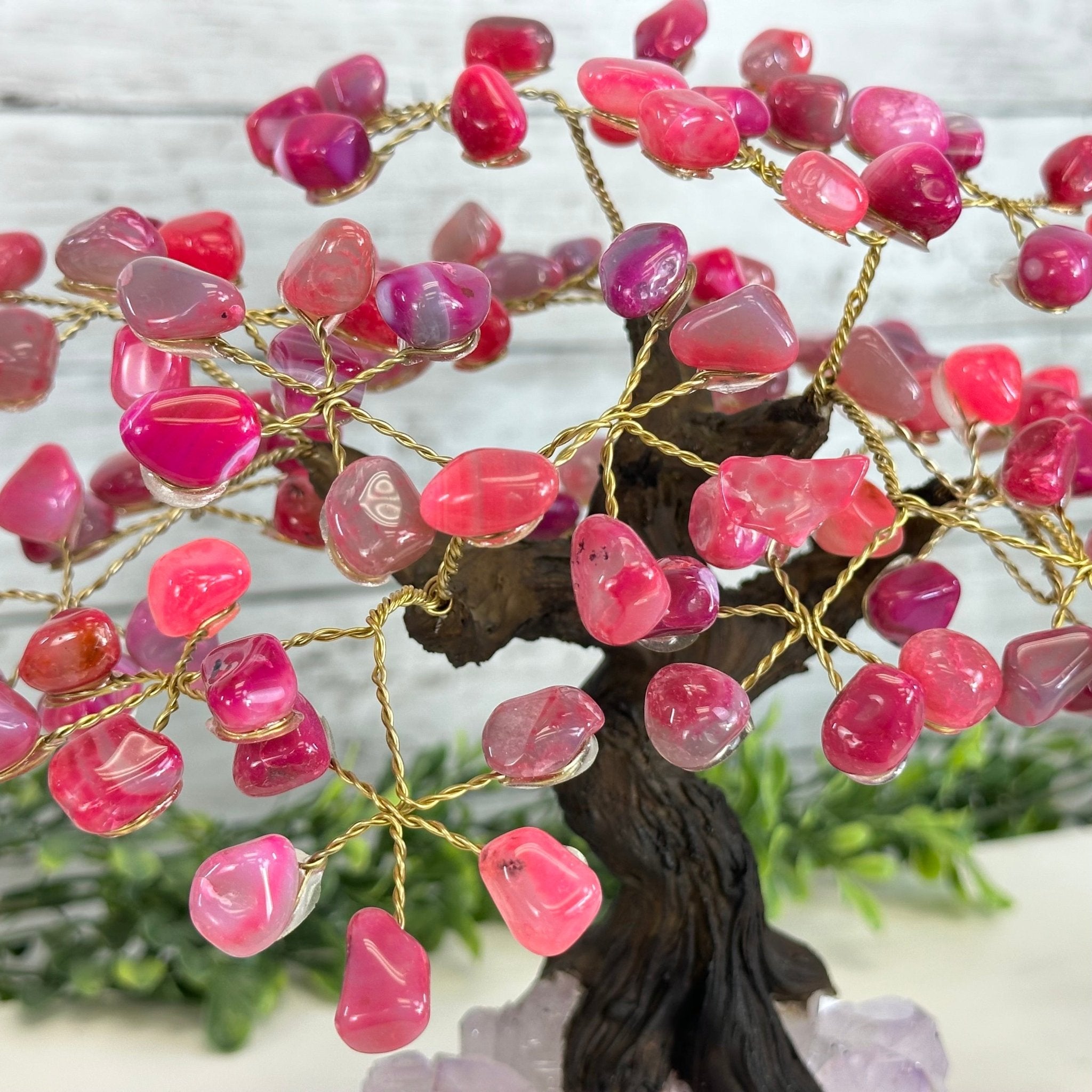 Pink Agate 9" Tall Handmade Gemstone Tree on a Crystal base, 120 Gems #5403PNKA - Brazil GemsBrazil GemsPink Agate 9" Tall Handmade Gemstone Tree on a Crystal base, 120 Gems #5403PNKAGemstone Trees5403PNKA