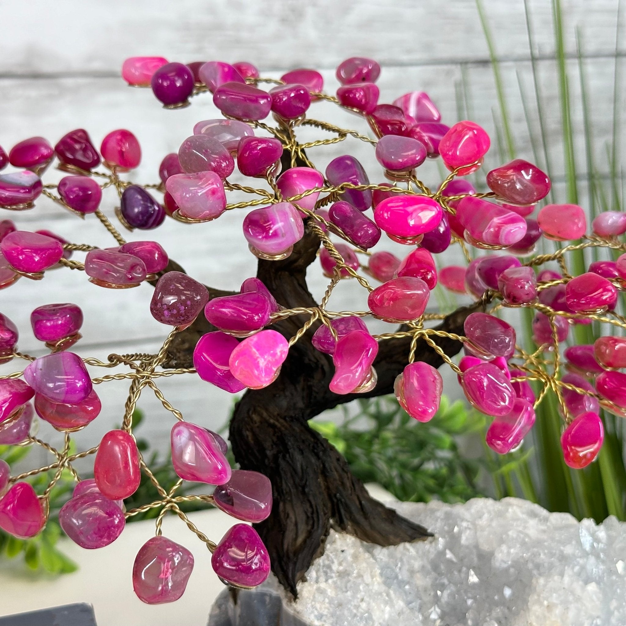 Pink Agate 9" Tall Handmade Gemstone Tree on a Crystal base, 120 Gems #5403PNKA - Brazil GemsBrazil GemsPink Agate 9" Tall Handmade Gemstone Tree on a Crystal base, 120 Gems #5403PNKAGemstone Trees5403PNKA