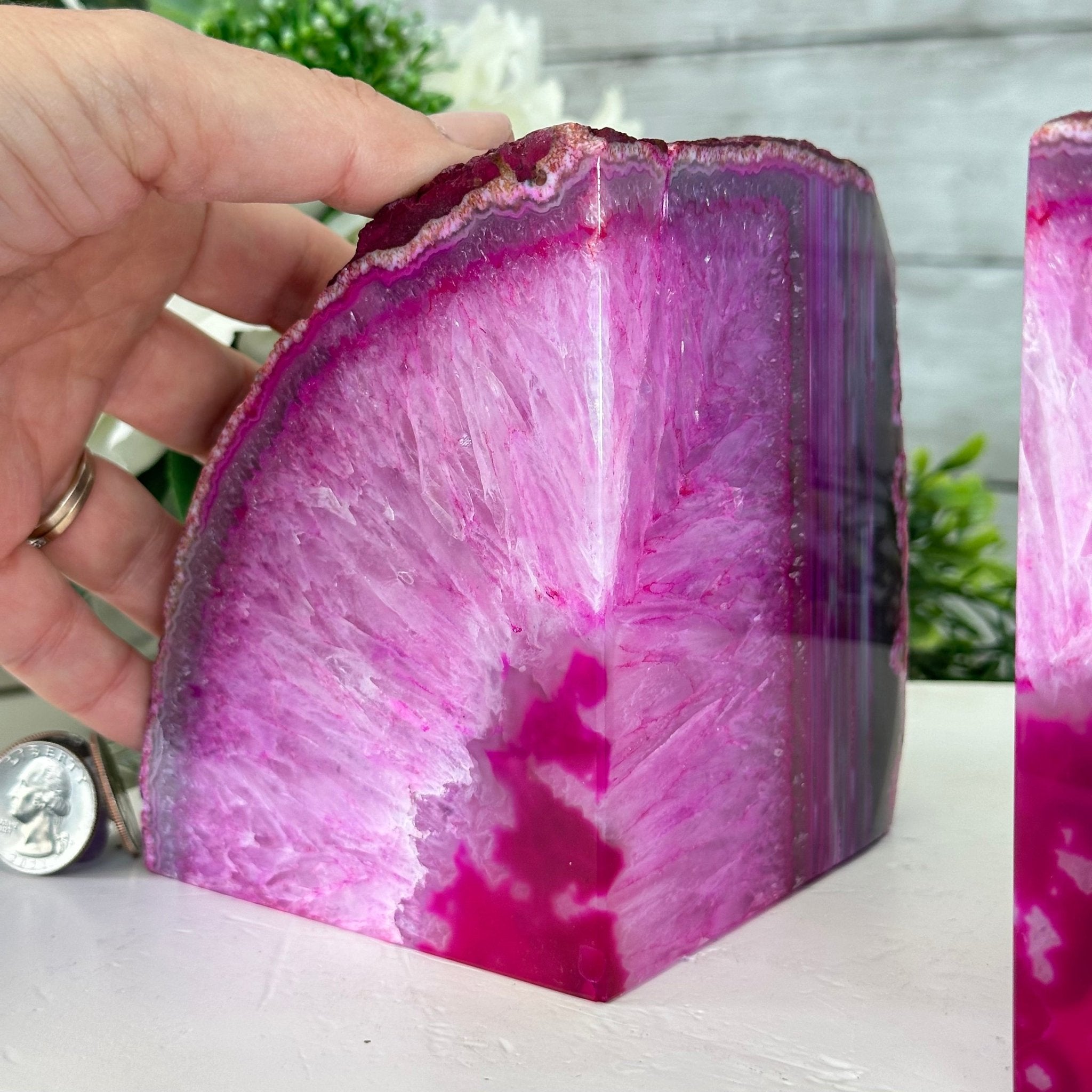 Pink Dyed Brazilian Agate Stone Bookends, 10.9 lbs & 5" tall #5151PA-027 - Brazil GemsBrazil GemsPink Dyed Brazilian Agate Stone Bookends, 10.9 lbs & 5" tall #5151PA-027Bookends5151PA-027