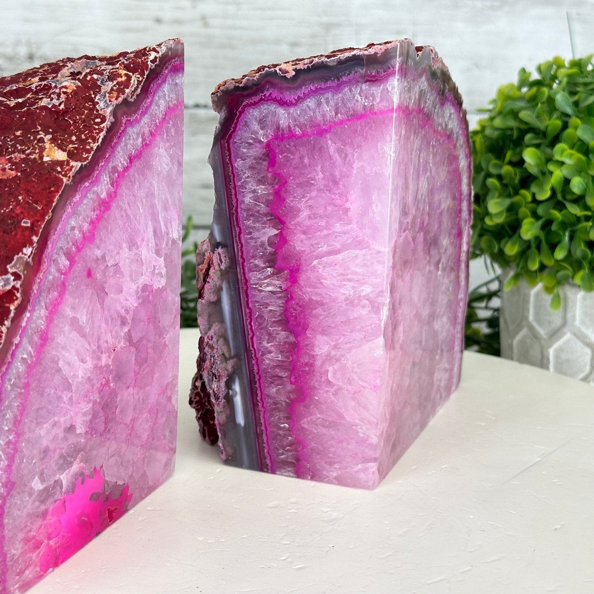 Pink Dyed Brazilian Agate Stone Bookends, 12.7 lbs & 5.9" tall #5151PA-026 - Brazil GemsBrazil GemsPink Dyed Brazilian Agate Stone Bookends, 12.7 lbs & 5.9" tall #5151PA-026Bookends5151PA-026