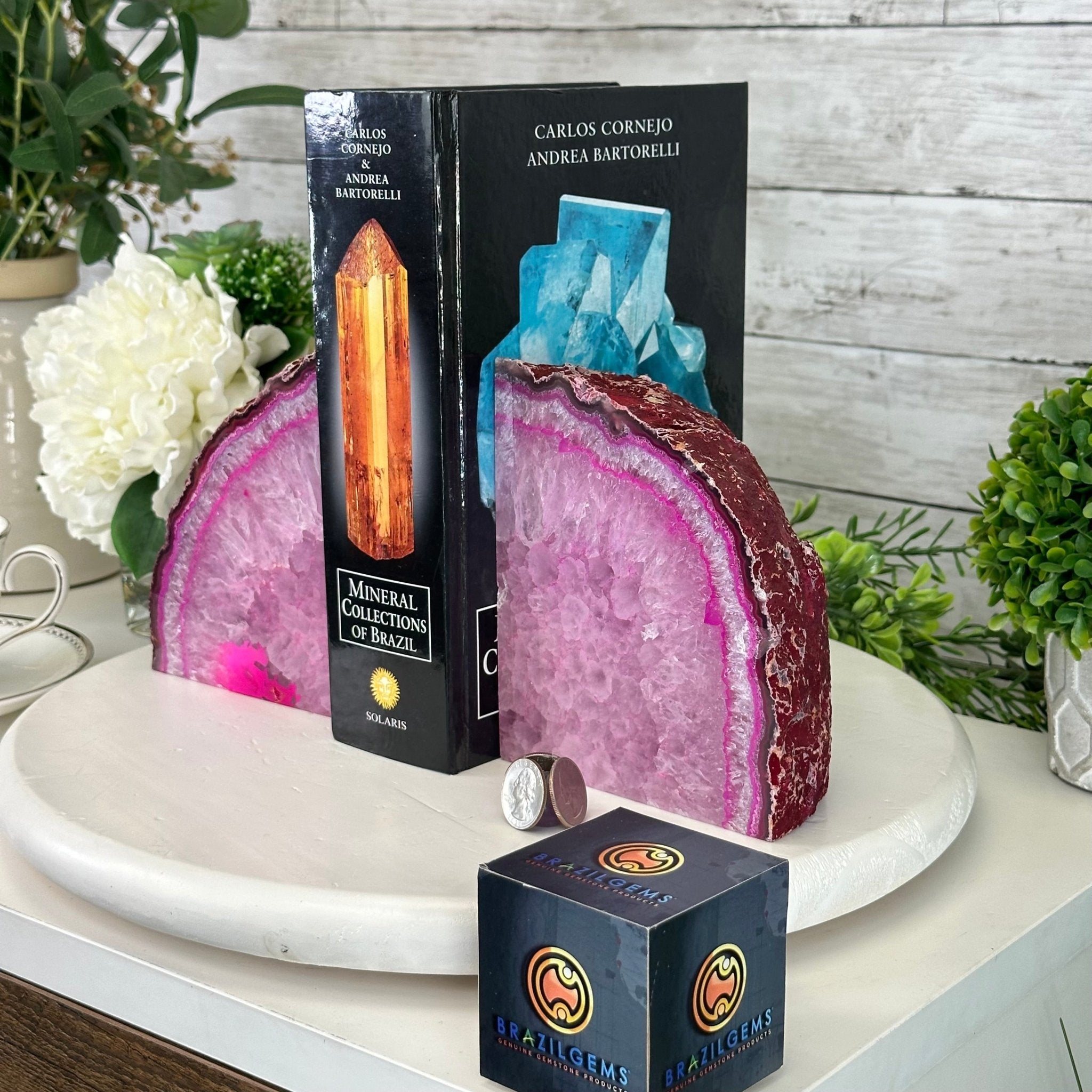 Pink Agate Stone Bookends by Brazil Gems Model #5151PA-026