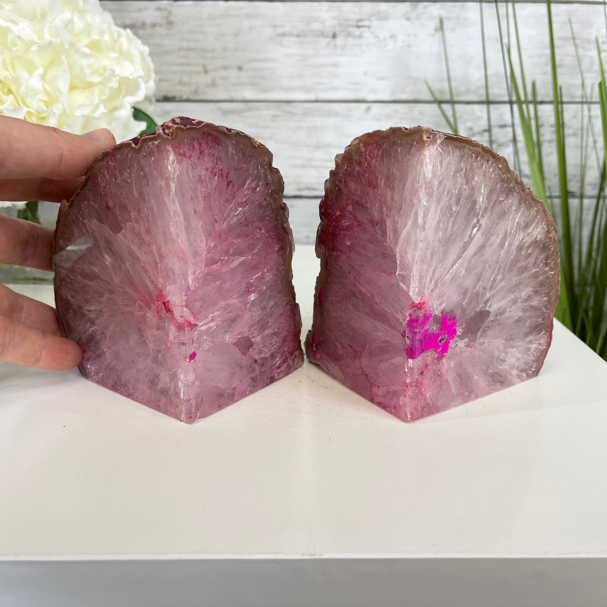 Pink Dyed Brazilian Agate Stone Bookends, 4.5" tall & 6 lbs #5151-0023 by Brazil Gems - Brazil GemsBrazil GemsPink Dyed Brazilian Agate Stone Bookends, 4.5" tall & 6 lbs #5151-0023 by Brazil GemsBookends5151PA-023