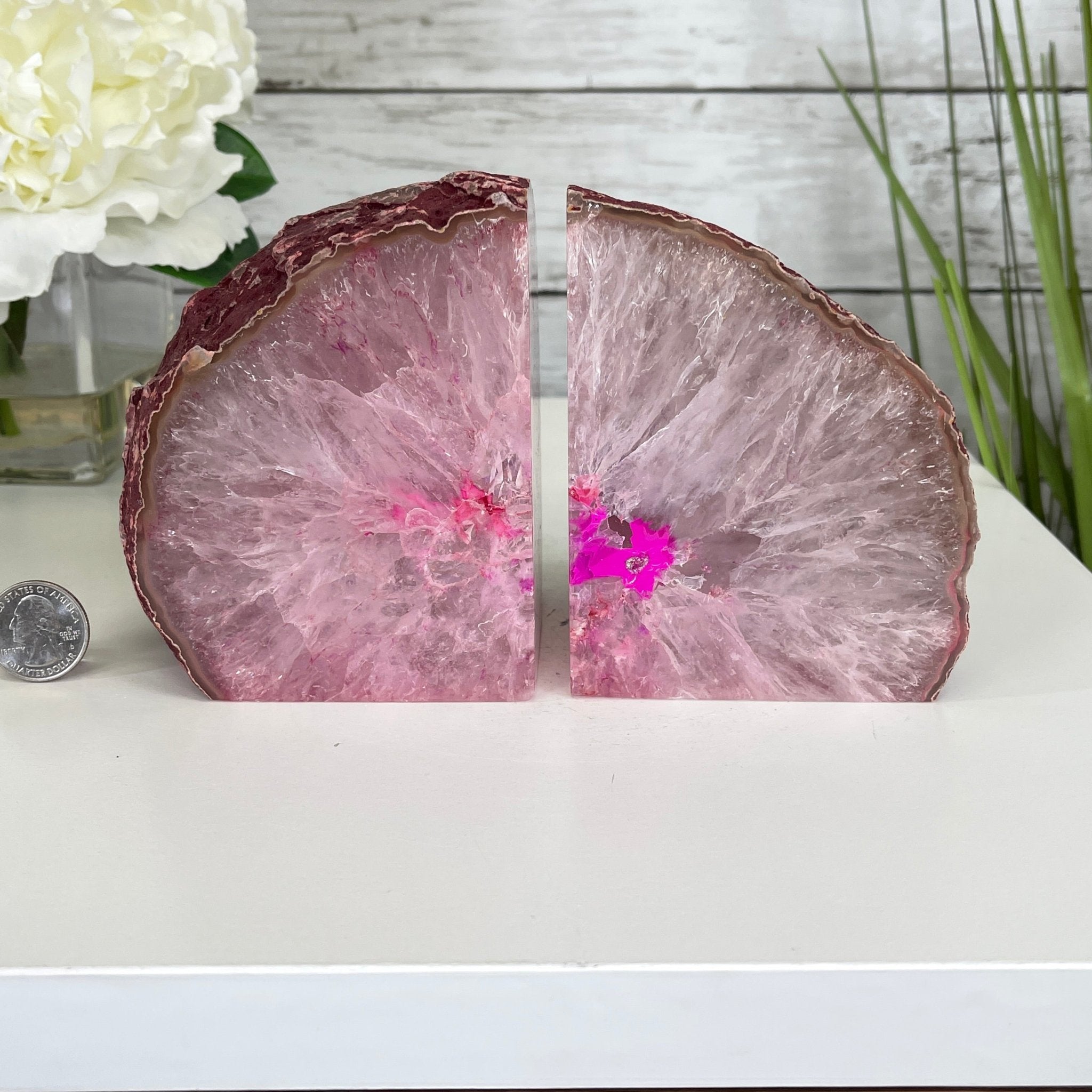 Pink Dyed Brazilian Agate Stone Bookends, 4.5" tall & 6 lbs #5151-0023 by Brazil Gems - Brazil GemsBrazil GemsPink Dyed Brazilian Agate Stone Bookends, 4.5" tall & 6 lbs #5151-0023 by Brazil GemsBookends5151PA-023