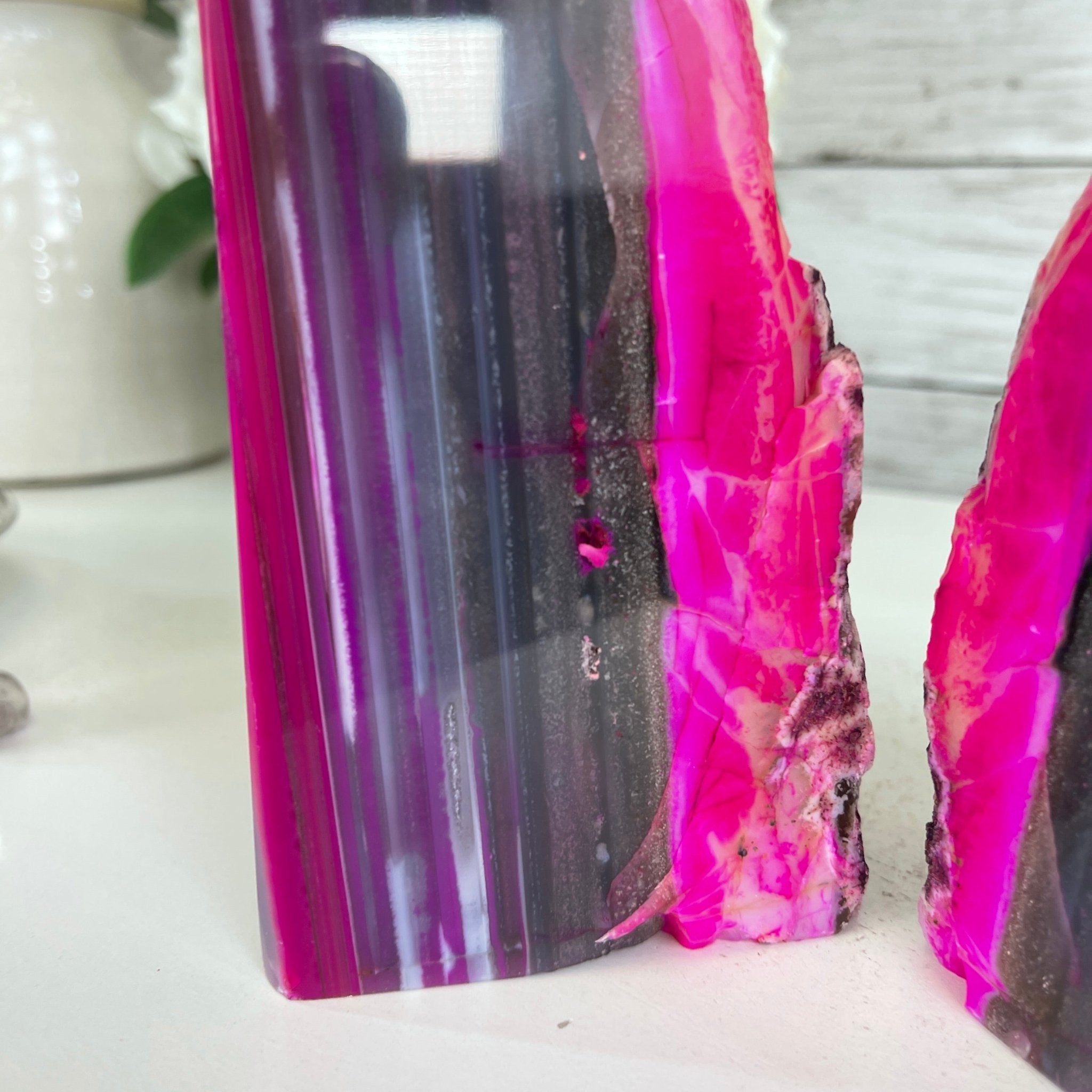 Pink Dyed Brazilian Agate Stone Bookends, 5.2" tall & 6.2 lbs #5151-0024 by Brazil Gems - Brazil GemsBrazil GemsPink Dyed Brazilian Agate Stone Bookends, 5.2" tall & 6.2 lbs #5151-0024 by Brazil GemsBookends5151PA-024