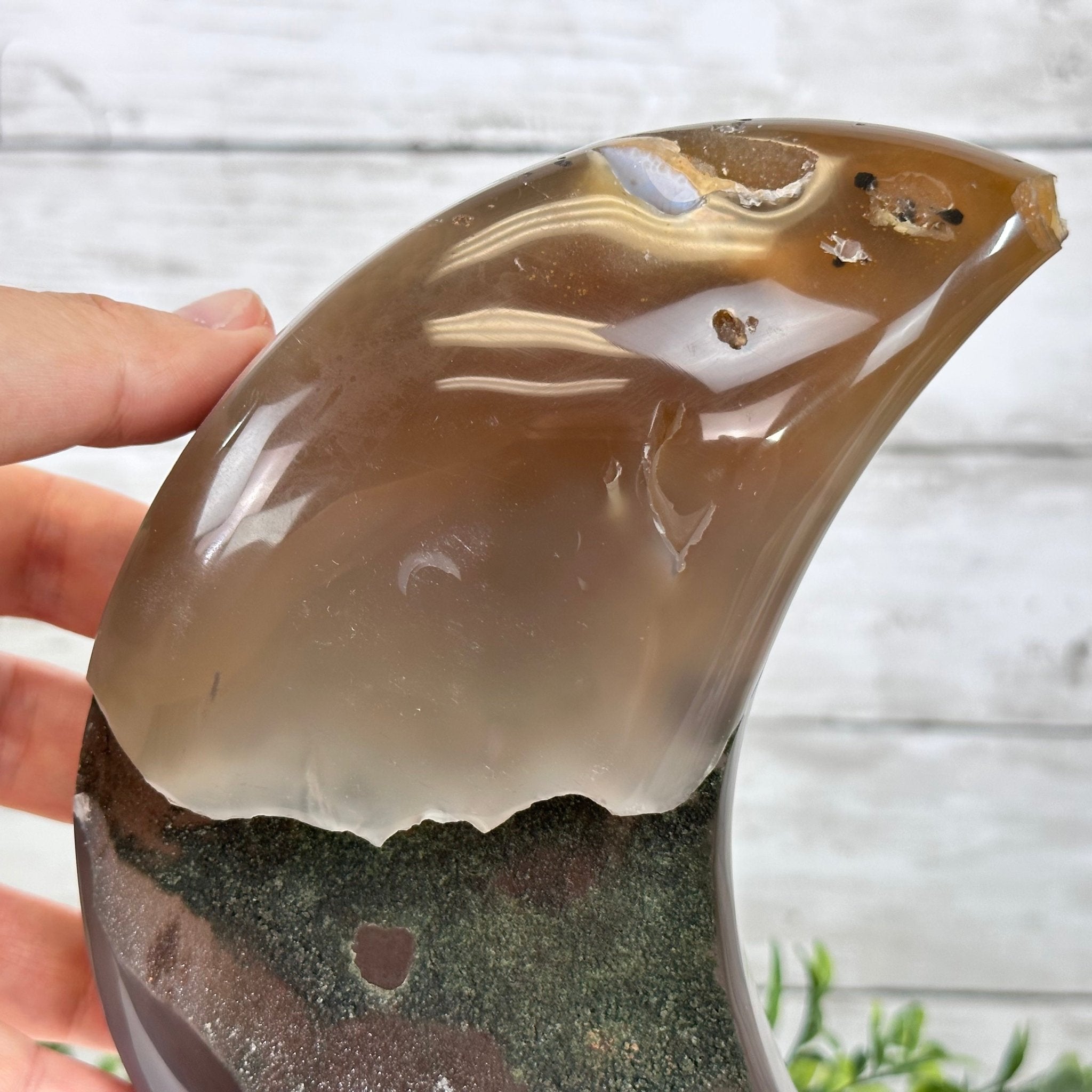 Polished Agate Crescent Moon on a Stand, 3.3 lbs & 10.25" Tall #5740NA-002 by Brazil Gems - Brazil GemsBrazil GemsPolished Agate Crescent Moon on a Stand, 3.3 lbs & 10.25" Tall #5740NA-002 by Brazil GemsCrescent Moons5740NA-002